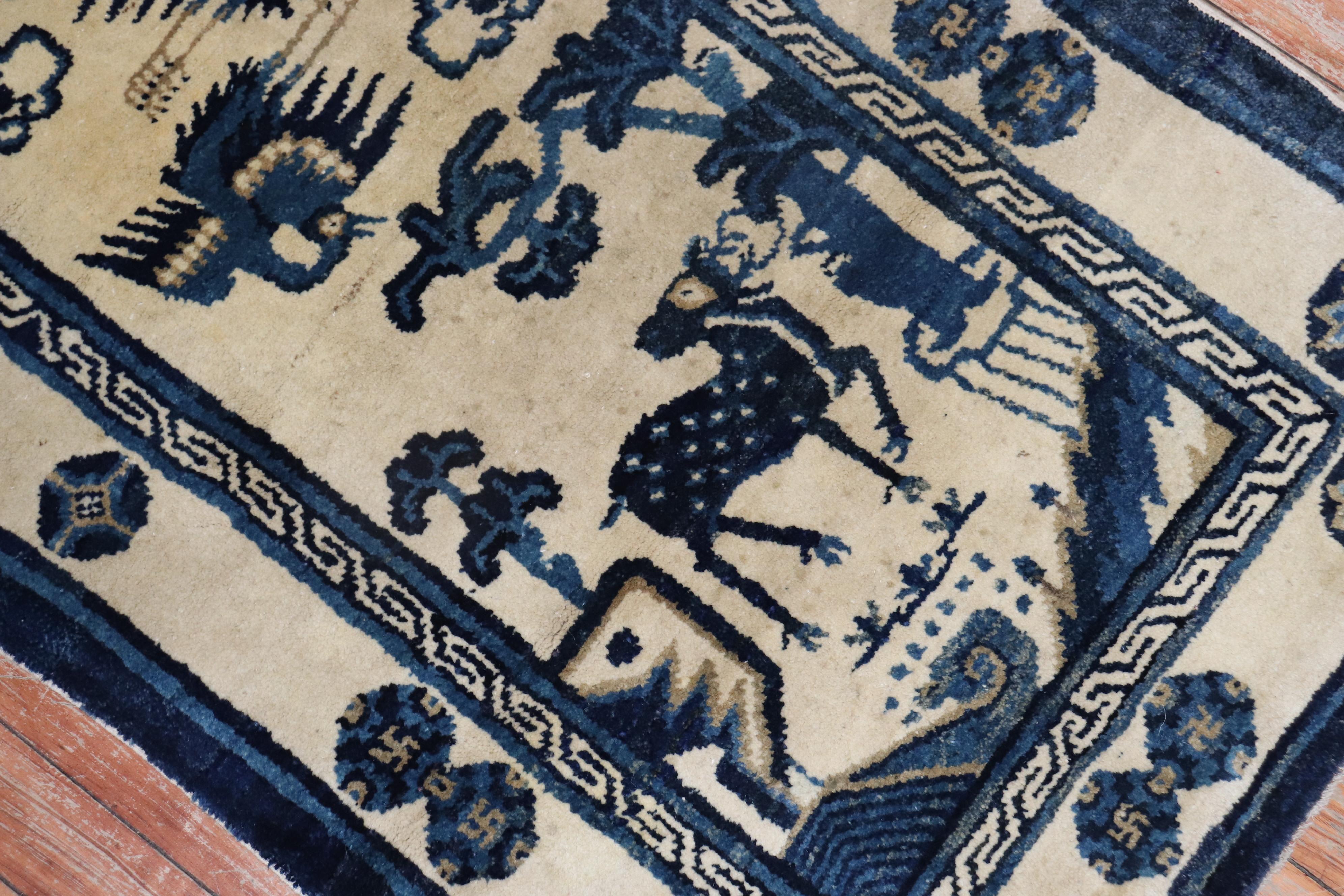 Blue Chinese Animal Pictorial Rug In Good Condition For Sale In New York, NY