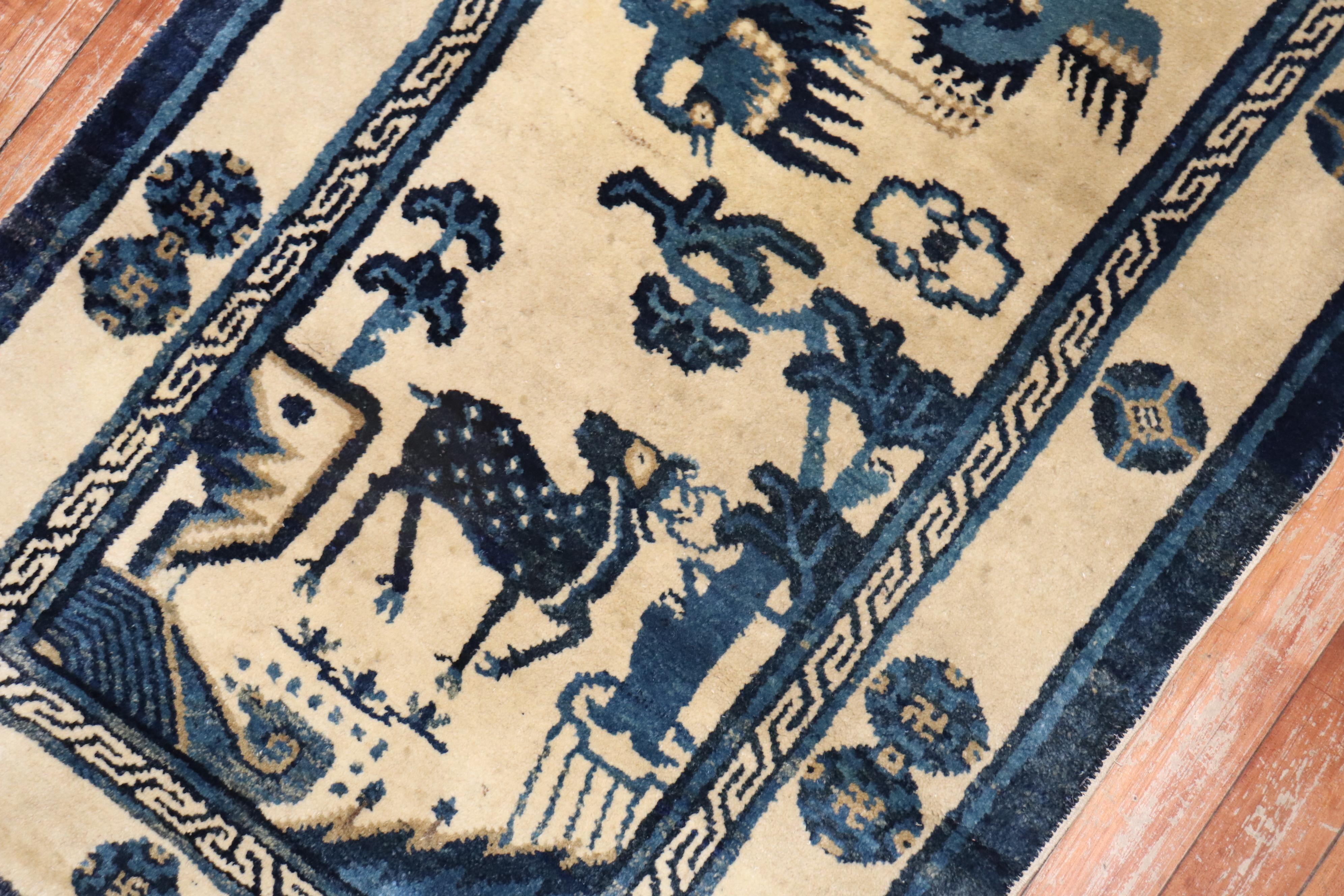 20th Century Blue Chinese Animal Pictorial Rug For Sale