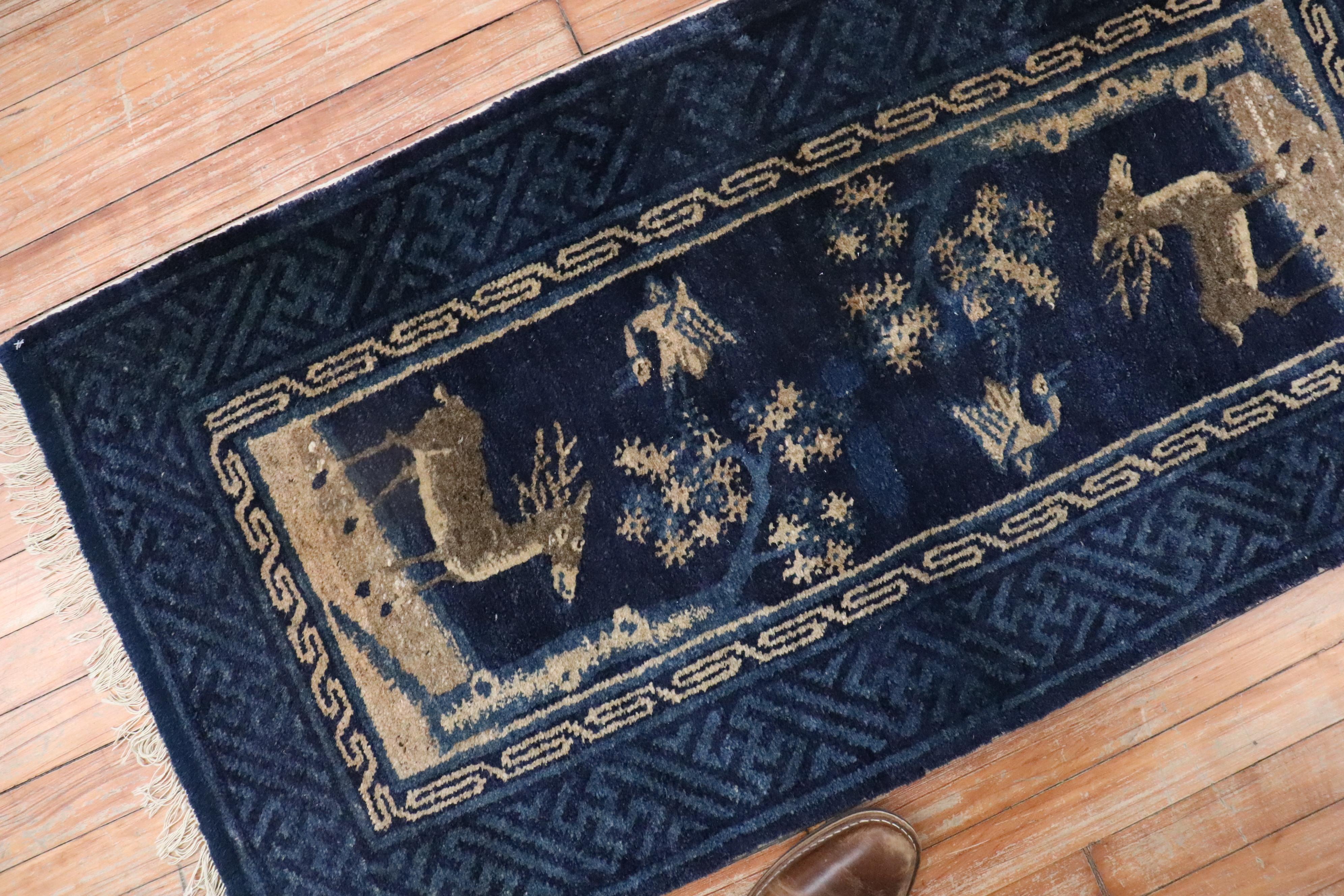 Wool Blue Chinese Animal Pictorial Rug For Sale
