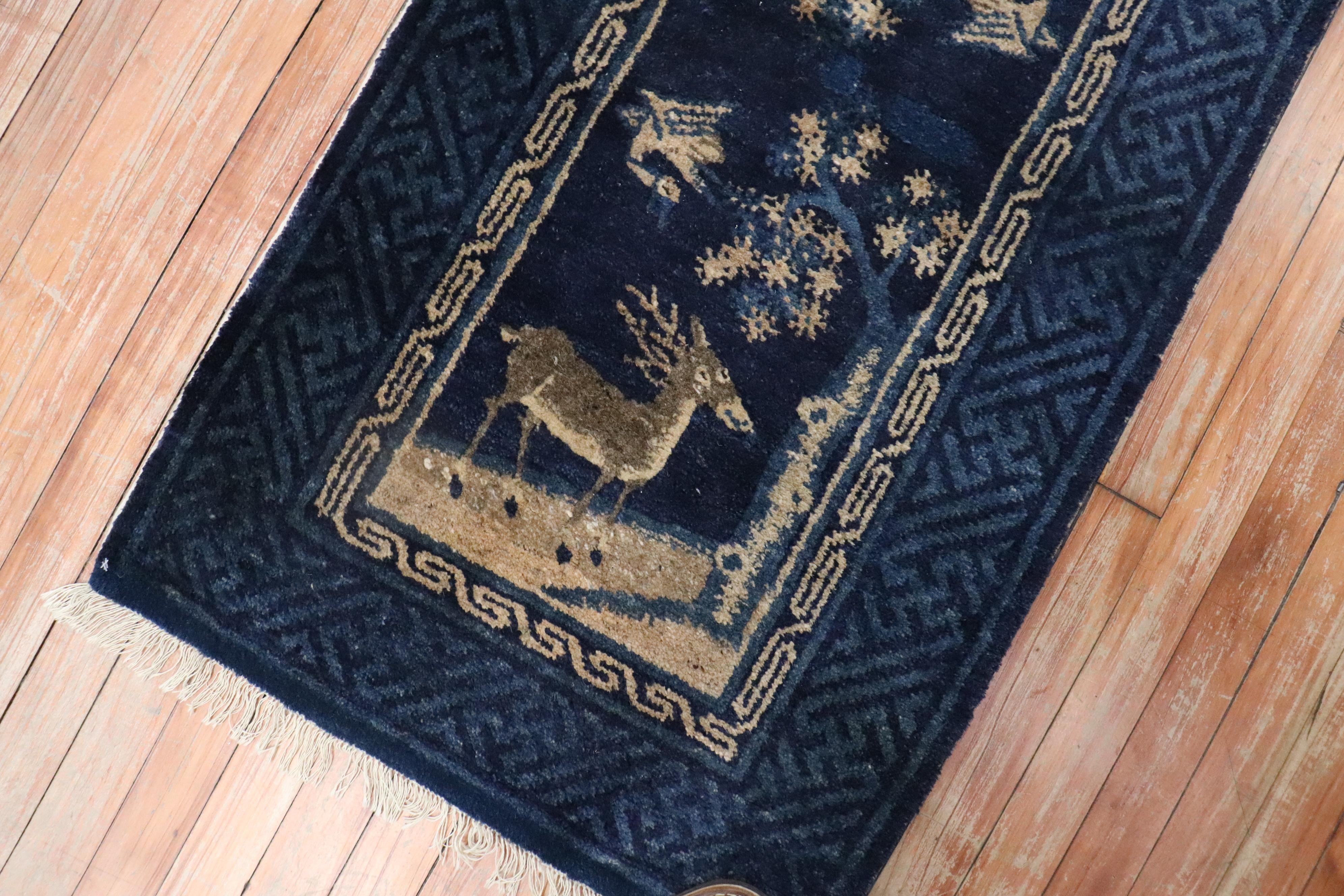 Blue Chinese Animal Pictorial Rug For Sale 1