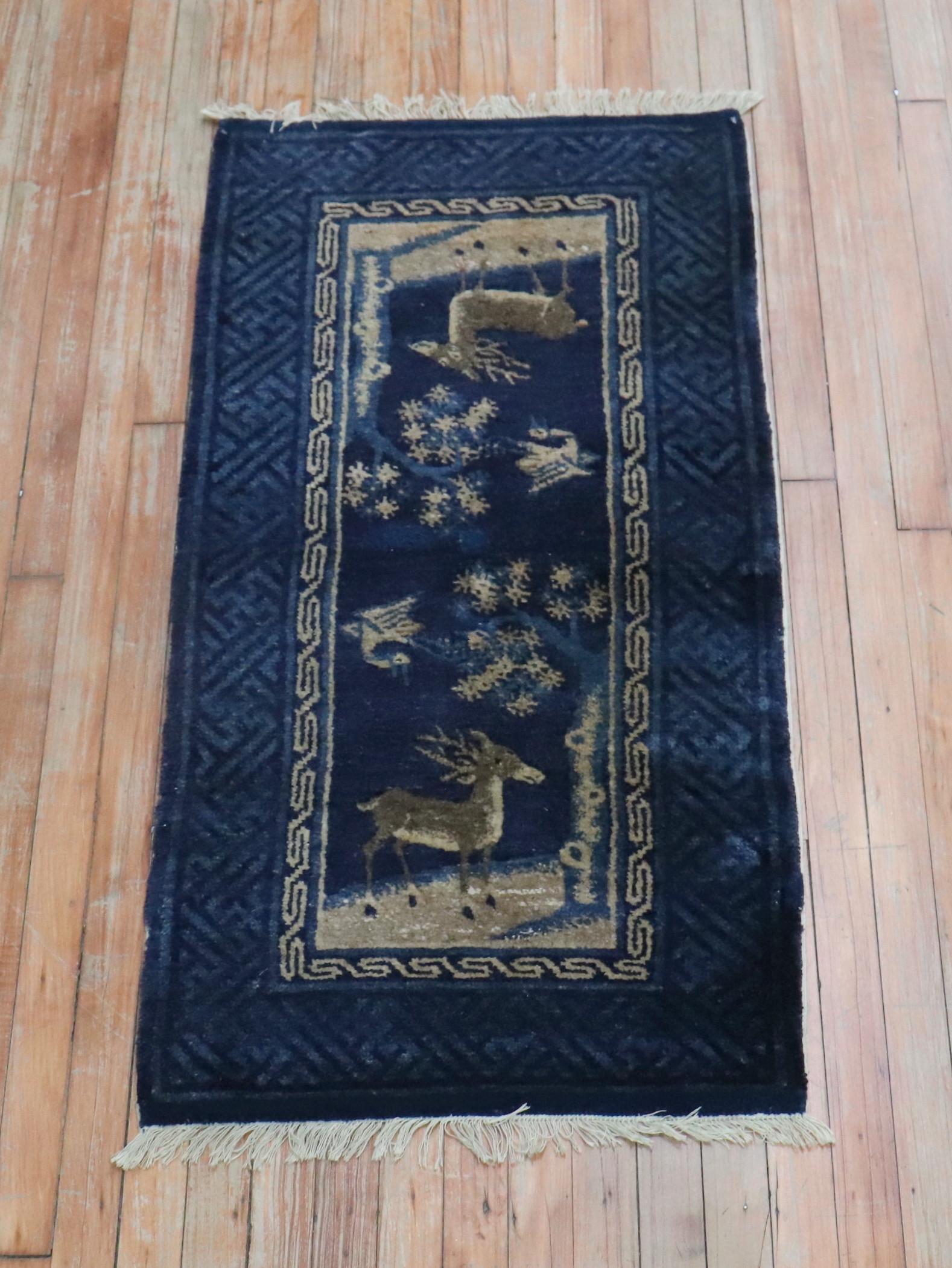 Blue Chinese Animal Pictorial Rug For Sale 2