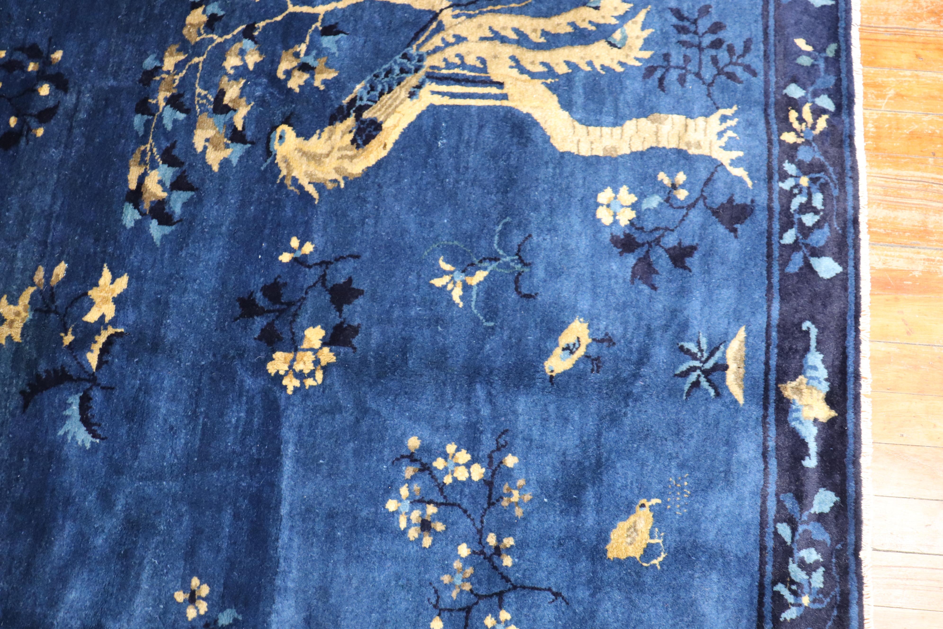 Blue Chinese Antique Pictorial Bird Rug 4