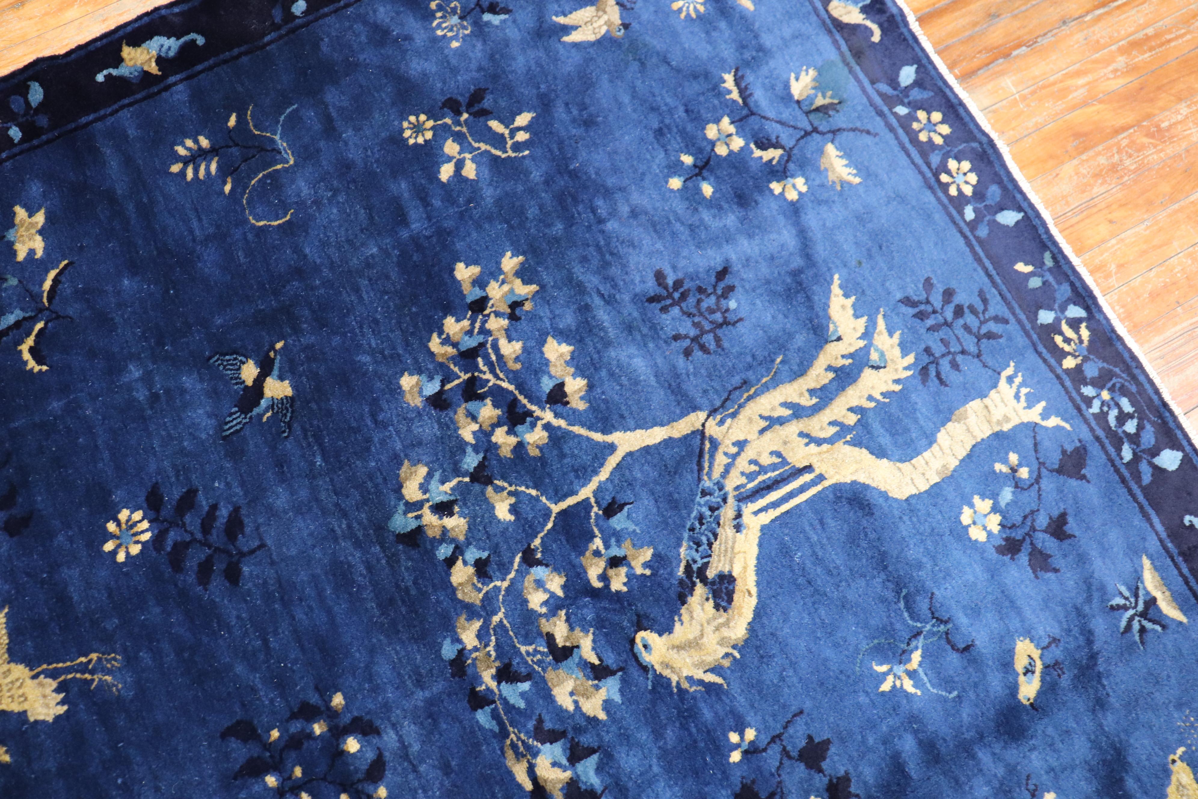 Blue Chinese Antique Pictorial Bird Rug 5