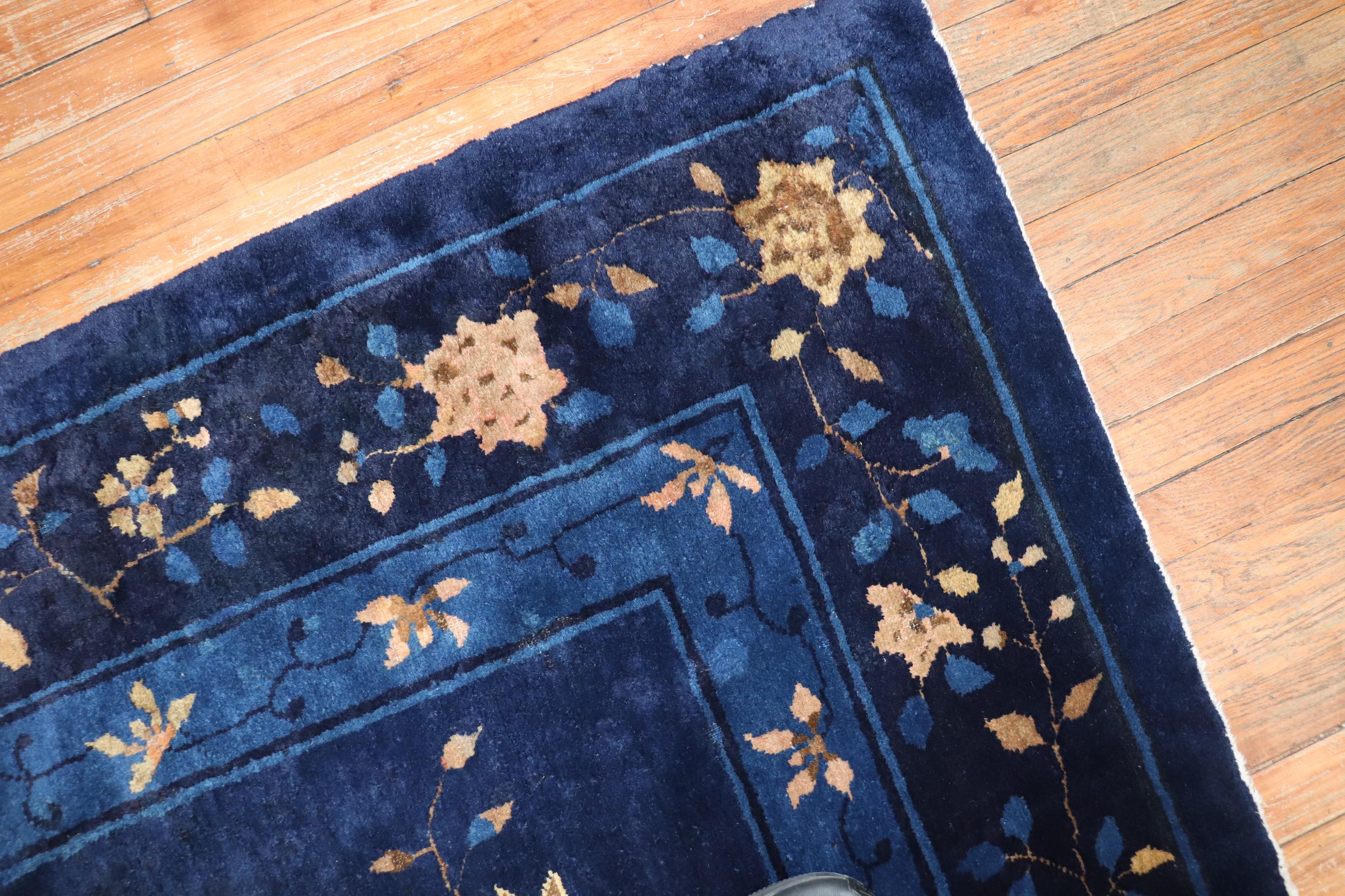 Hand-Woven Blue Chinese Antique Pictorial Rug