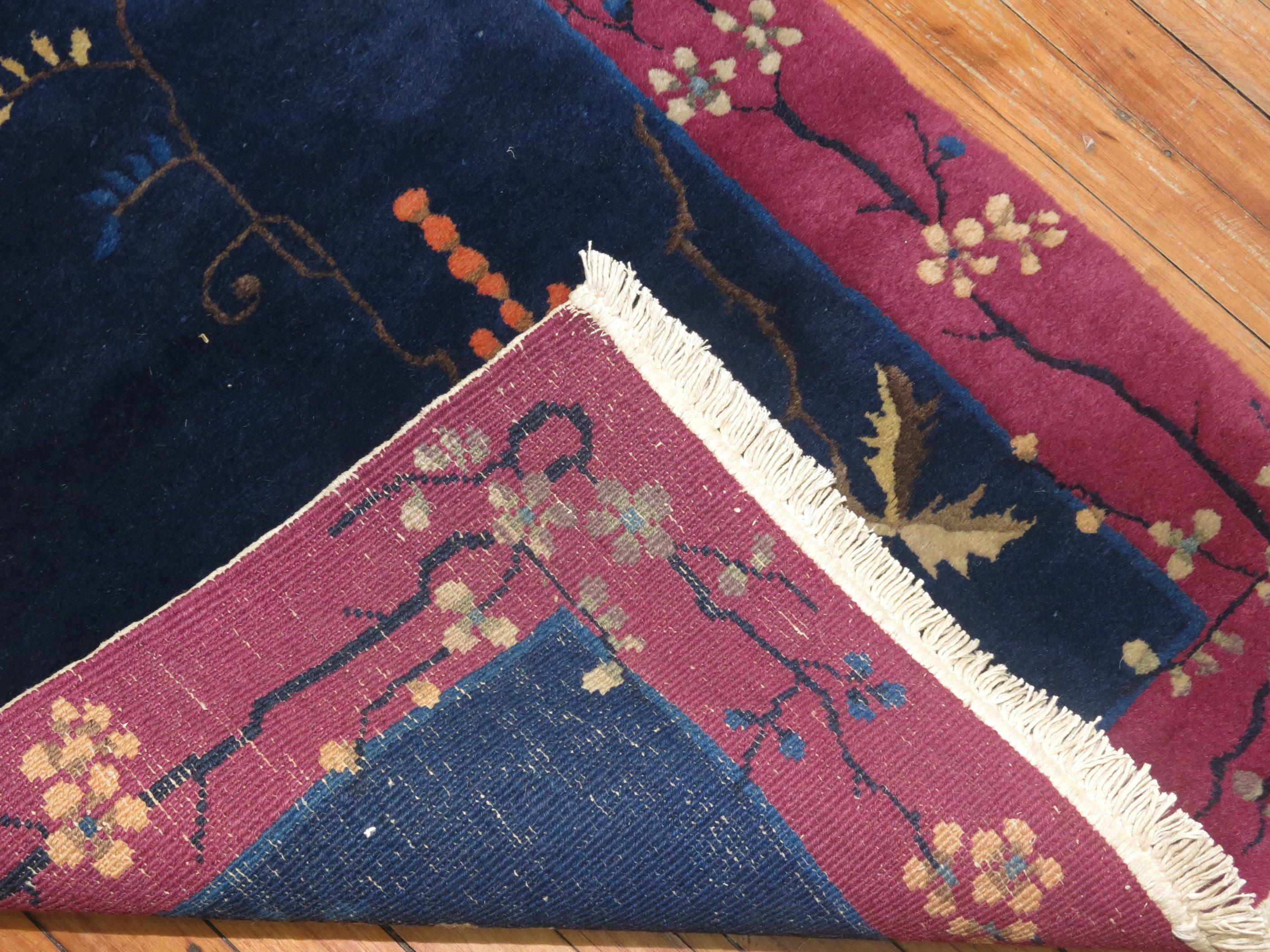 An authentic full pile condition, 20th century, Chinese Art Deco in deep blue and purple.