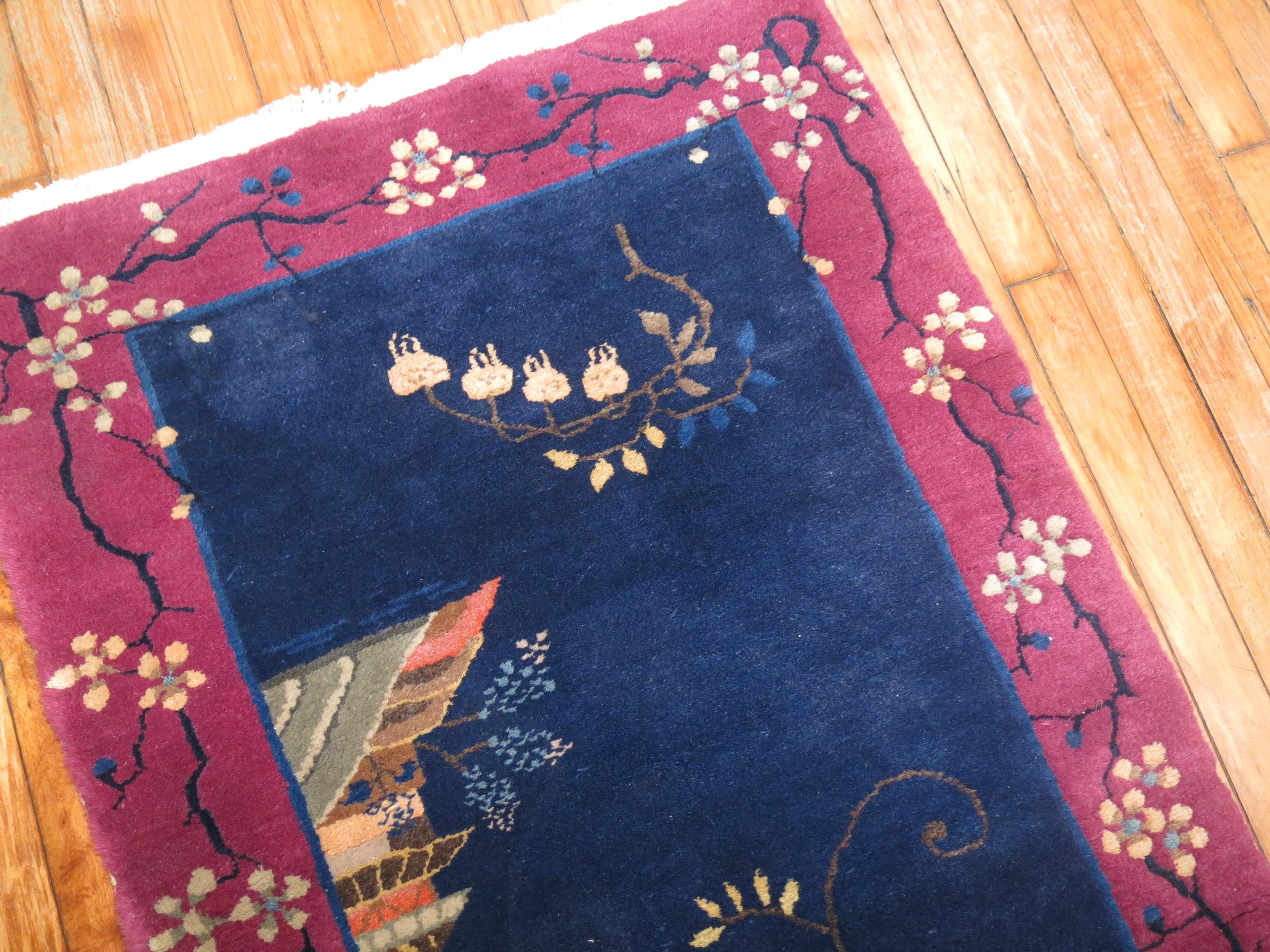 Blue Chinese Art Deco Rug In Excellent Condition In New York, NY