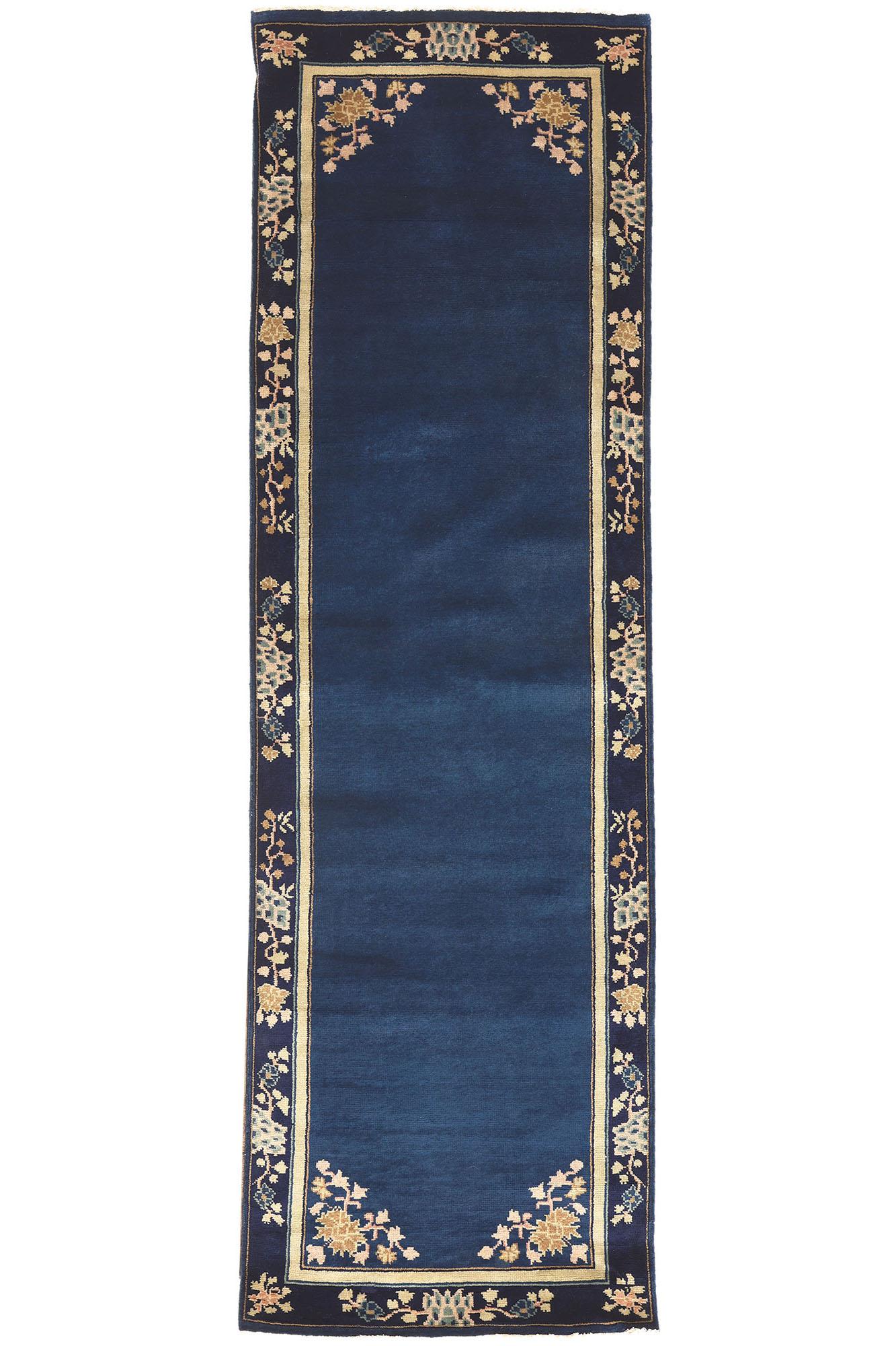 Blue Chinese Art Deco Style Runner, Chinoiserie Chic Meets Modern Luxe For Sale 3