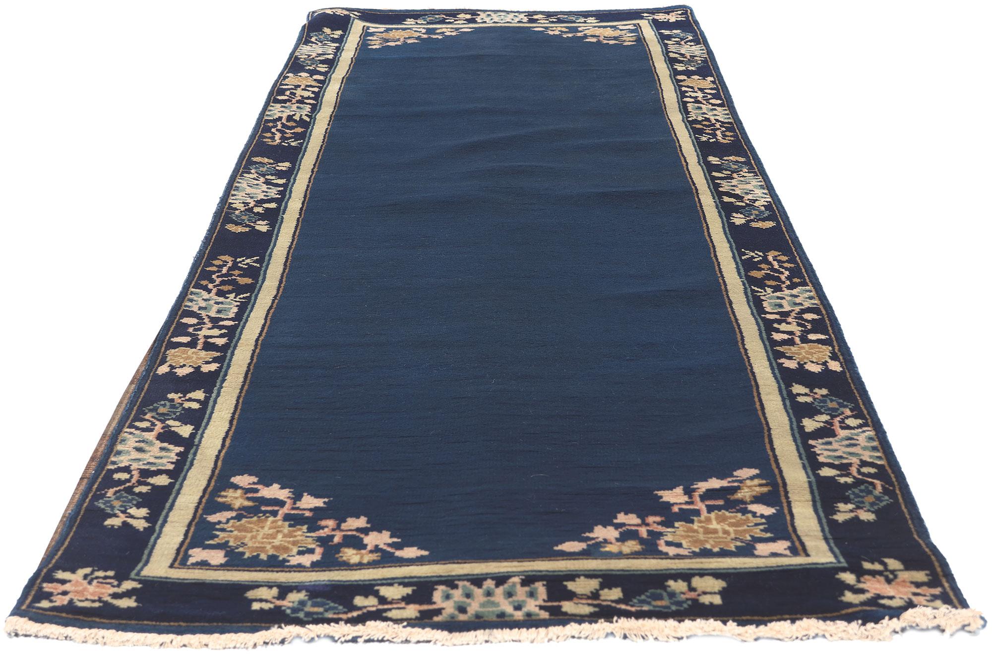 Indian Blue Chinese Art Deco Style Runner, Chinoiserie Chic Meets Modern Luxe For Sale
