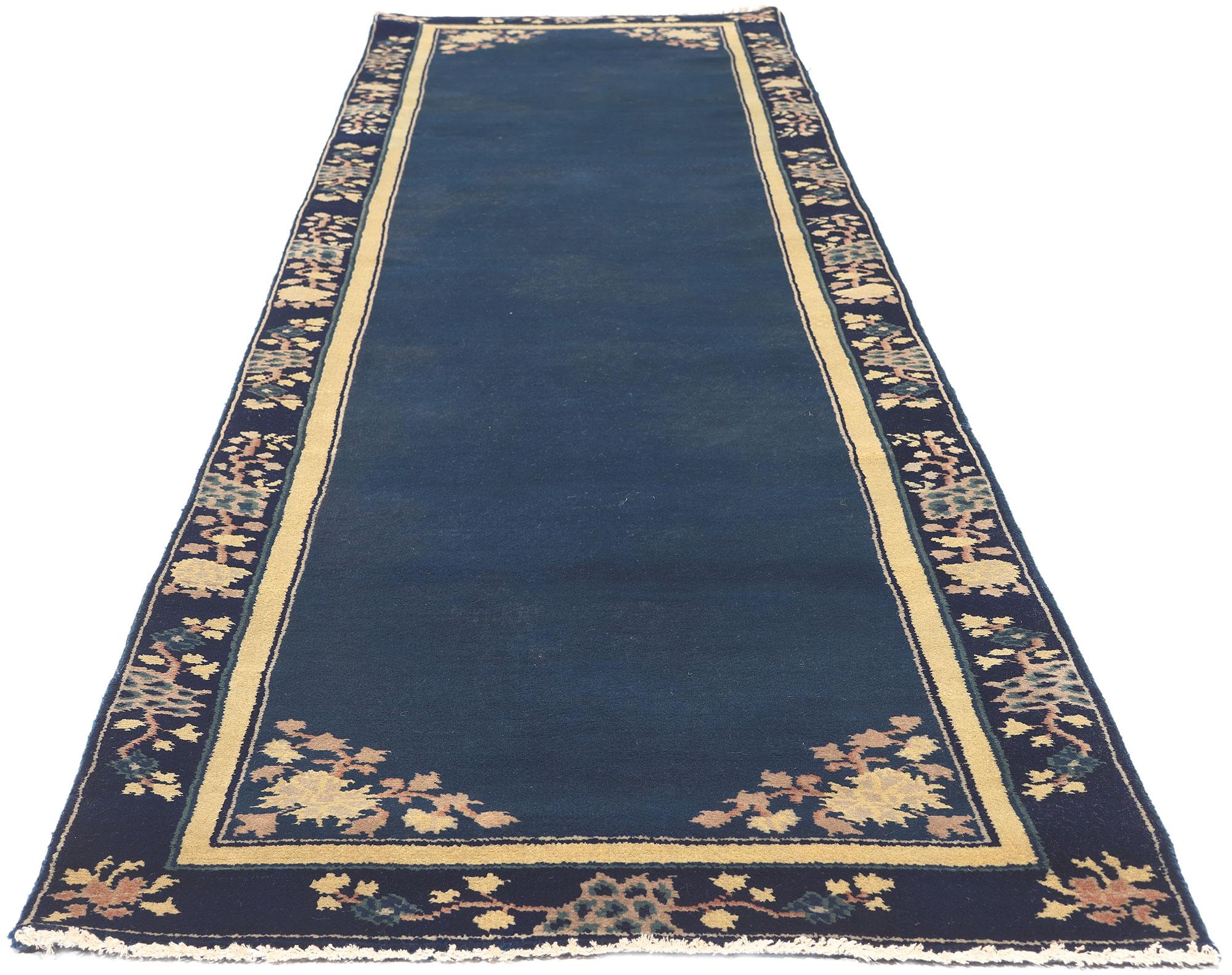 Indian Blue Chinese Art Deco Style Runner, Chinoiserie Chic Meets Modern Luxe For Sale