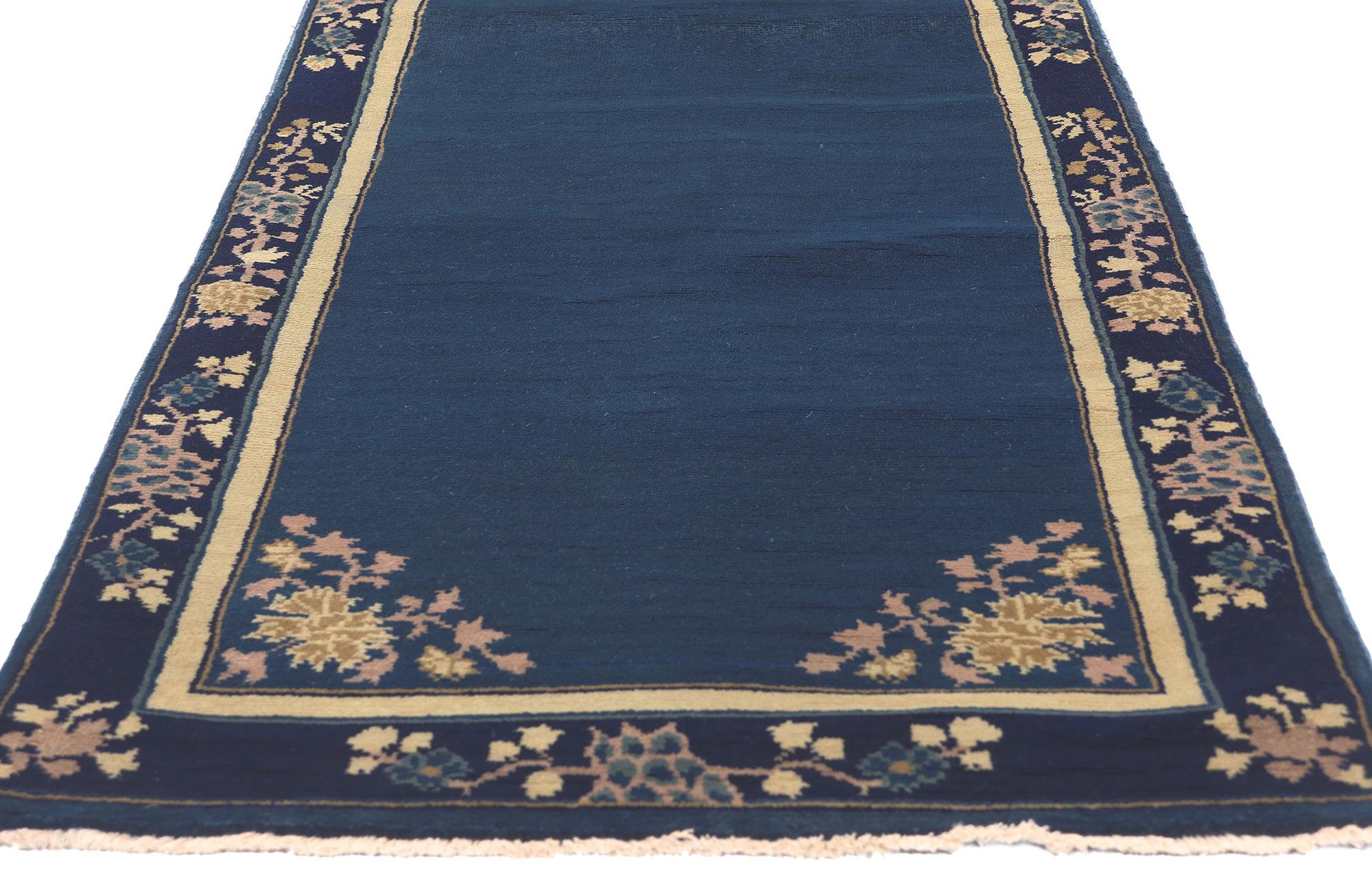 Hand-Knotted Blue Chinese Art Deco Style Runner, Chinoiserie Chic Meets Modern Luxe For Sale