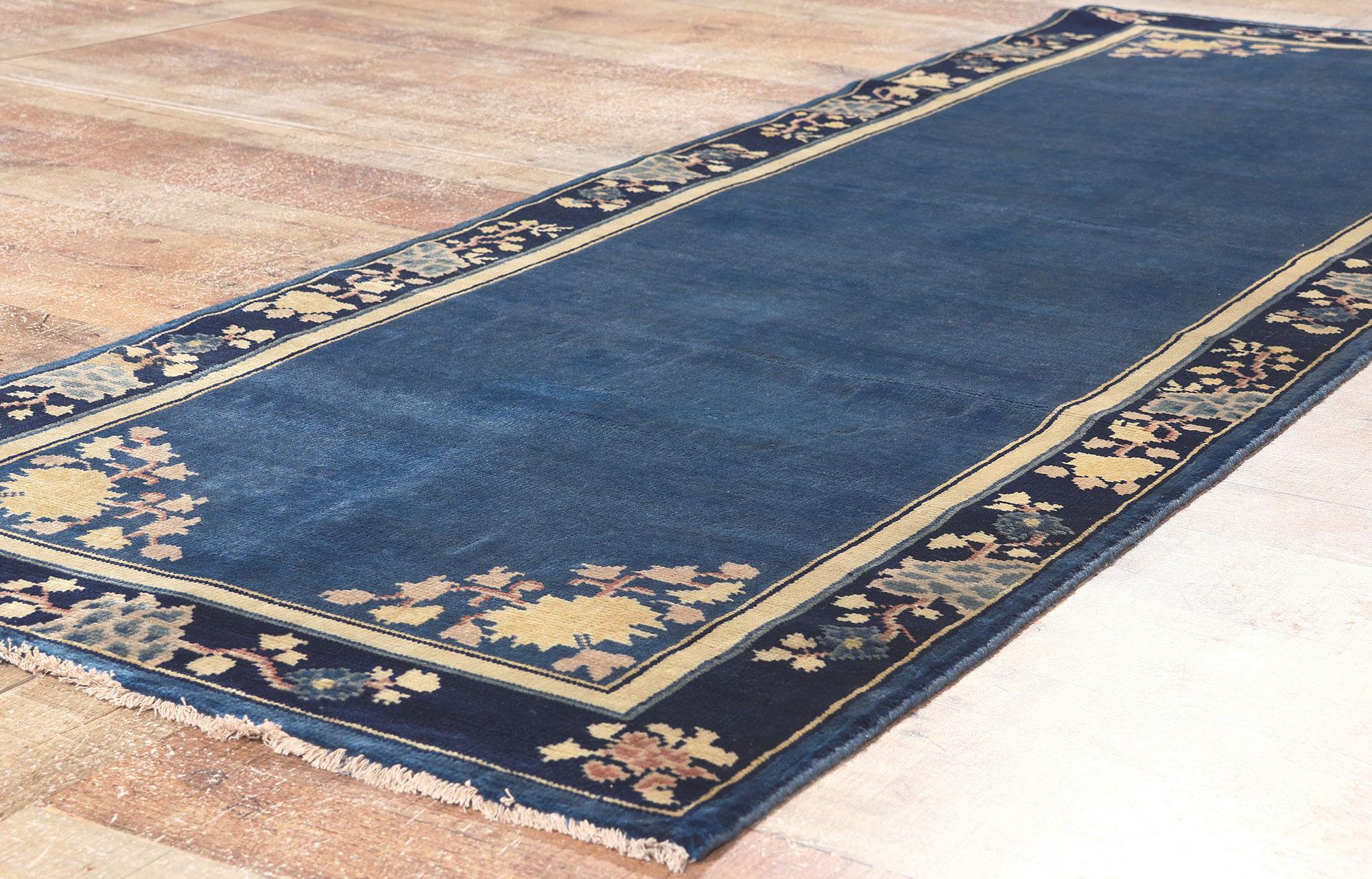 Contemporary Blue Chinese Art Deco Style Runner, Chinoiserie Chic Meets Modern Luxe For Sale