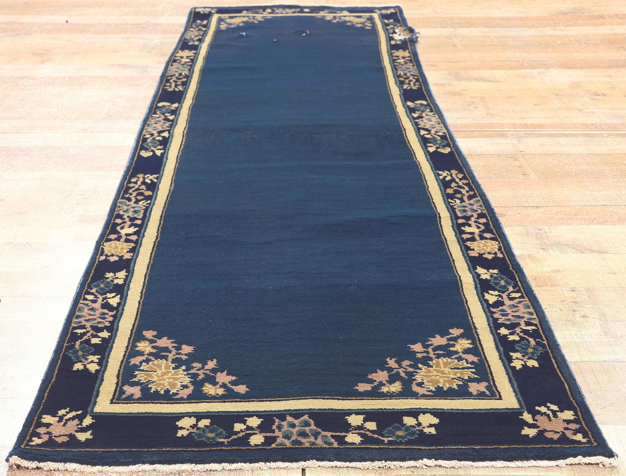 Blue Chinese Art Deco Style Runner, Chinoiserie Chic Meets Modern Luxe For Sale 1