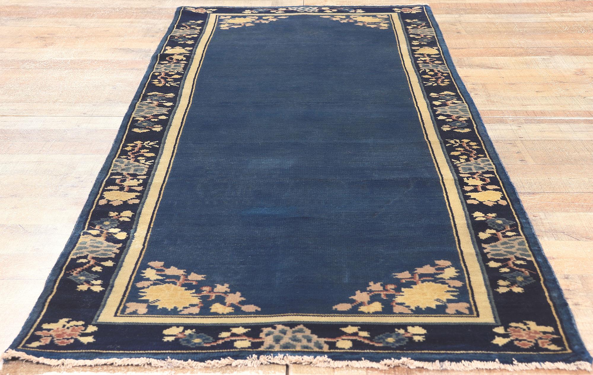 Wool Blue Chinese Art Deco Style Runner, Chinoiserie Chic Meets Modern Luxe For Sale