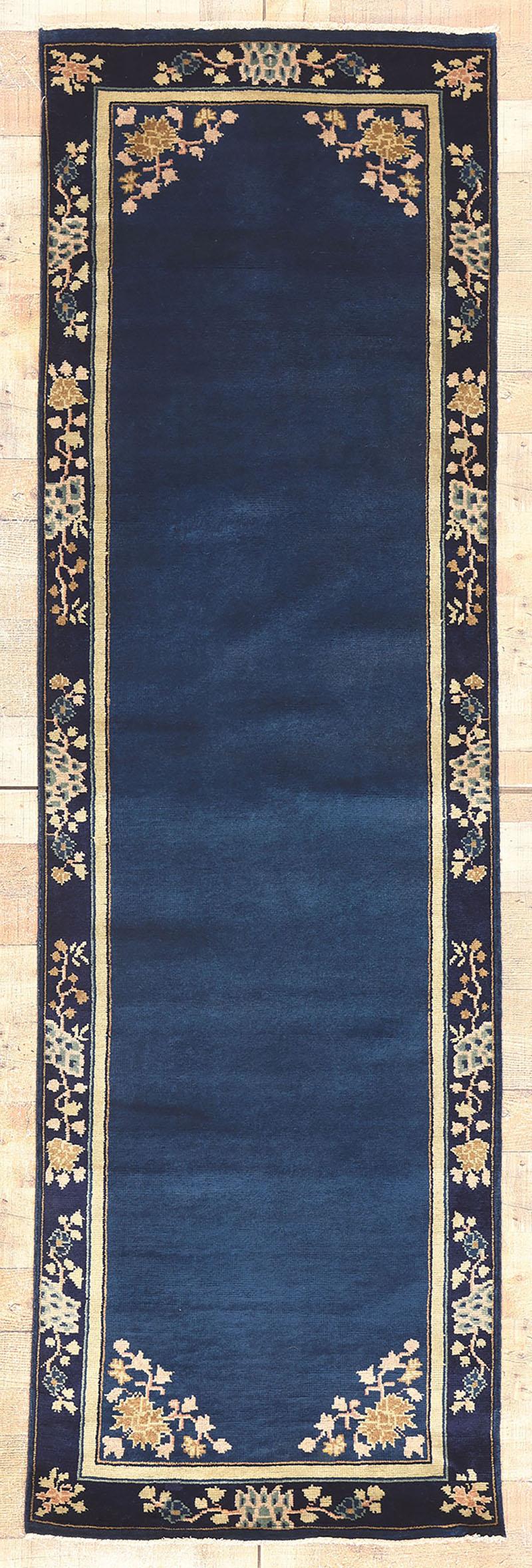 Blue Chinese Art Deco Style Runner, Chinoiserie Chic Meets Modern Luxe For Sale 2