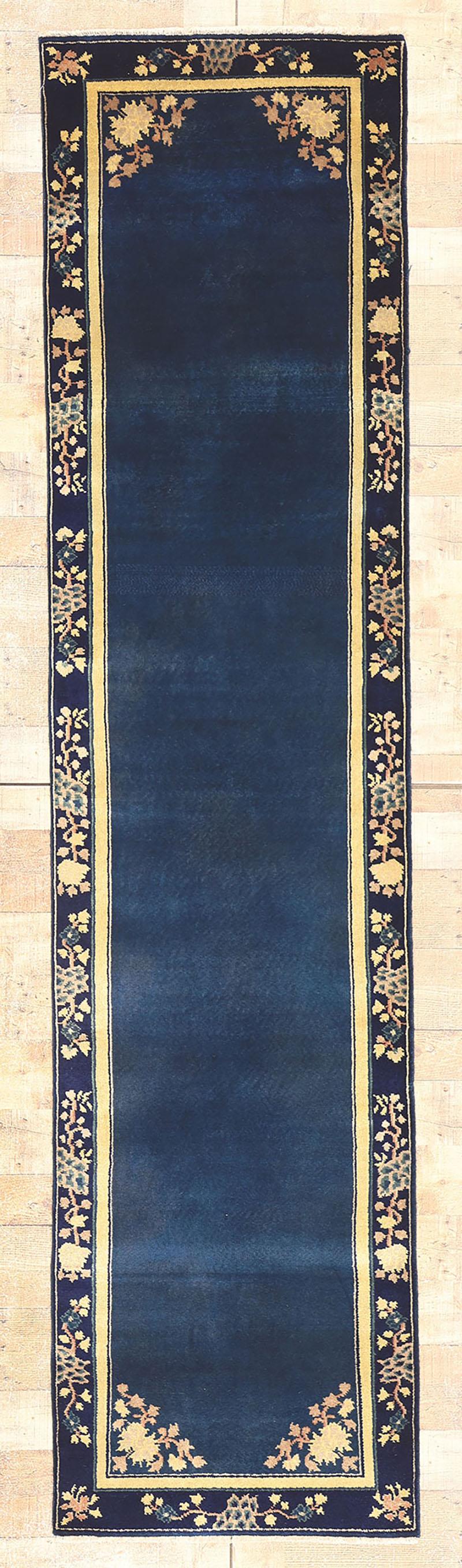 Blue Chinese Art Deco Style Runner, Chinoiserie Chic Meets Modern Luxe For Sale 2