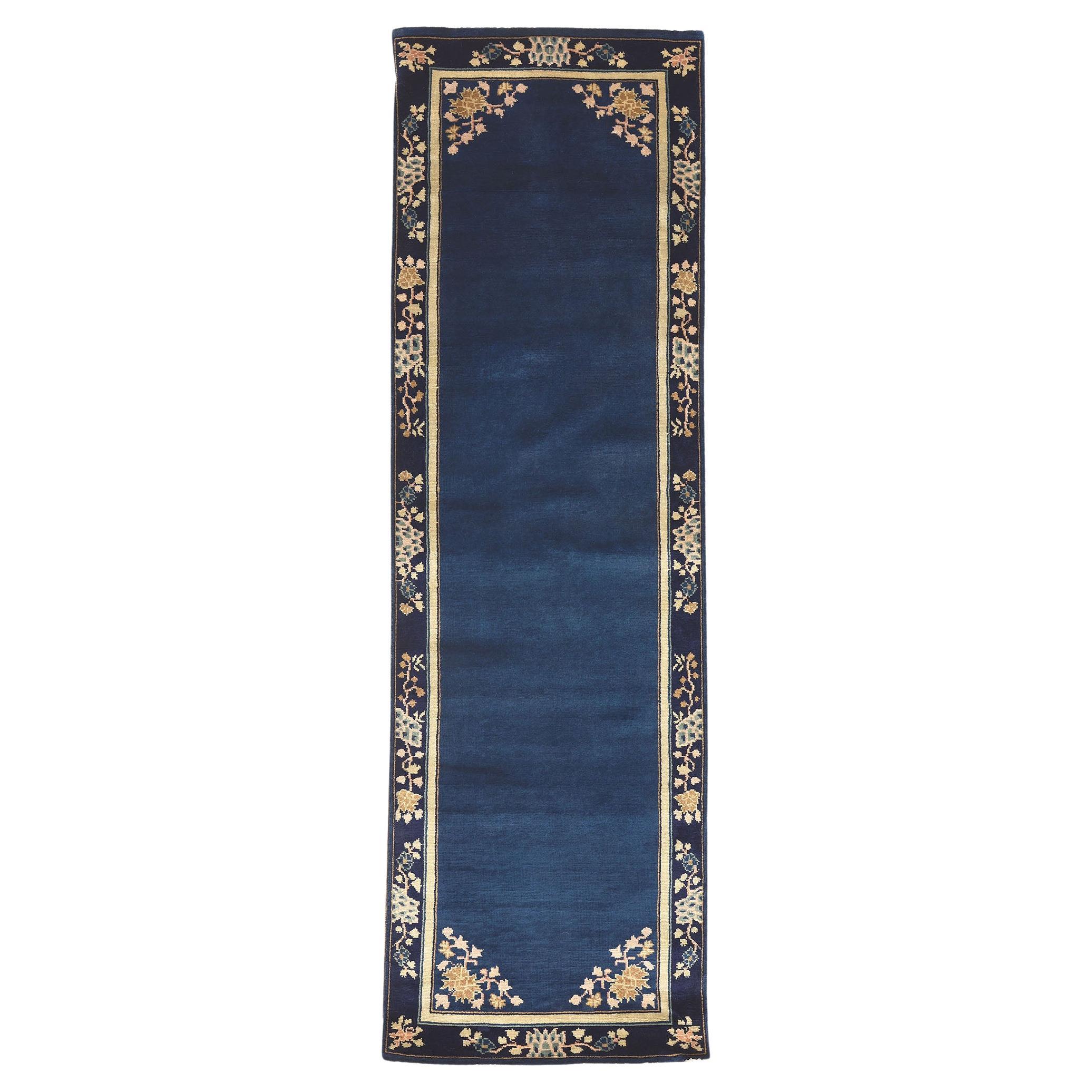 Blue Chinese Art Deco Style Runner, Chinoiserie Chic Meets Modern Luxe For Sale