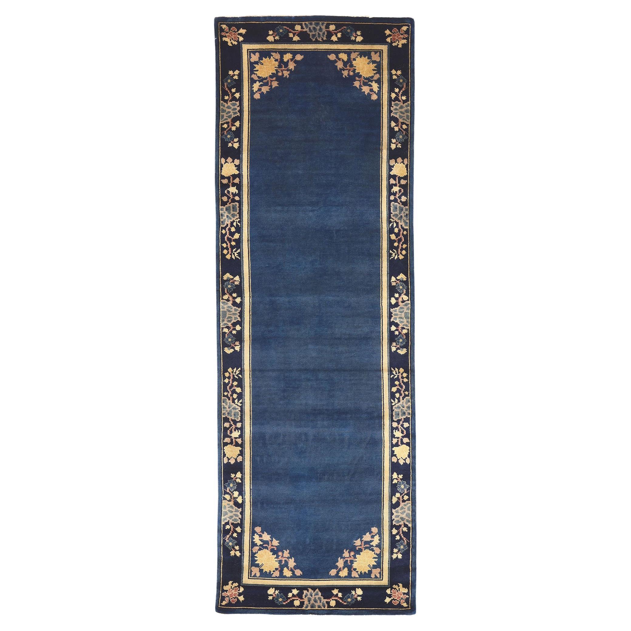 Blue Chinese Art Deco Style Runner, Chinoiserie Chic Meets Modern Luxe For Sale