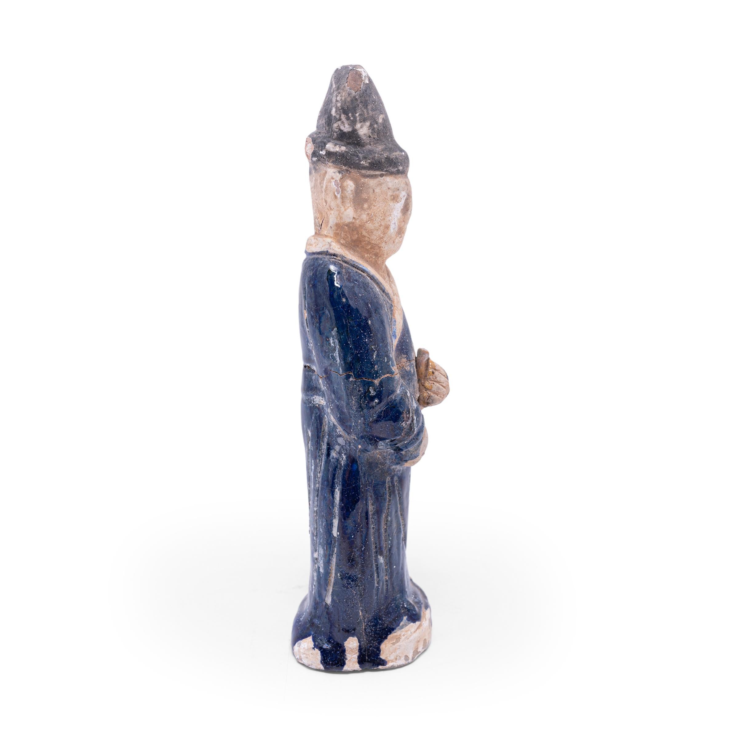 18th Century and Earlier Blue Glazed Chinese Mingqi Spirit Scholar For Sale