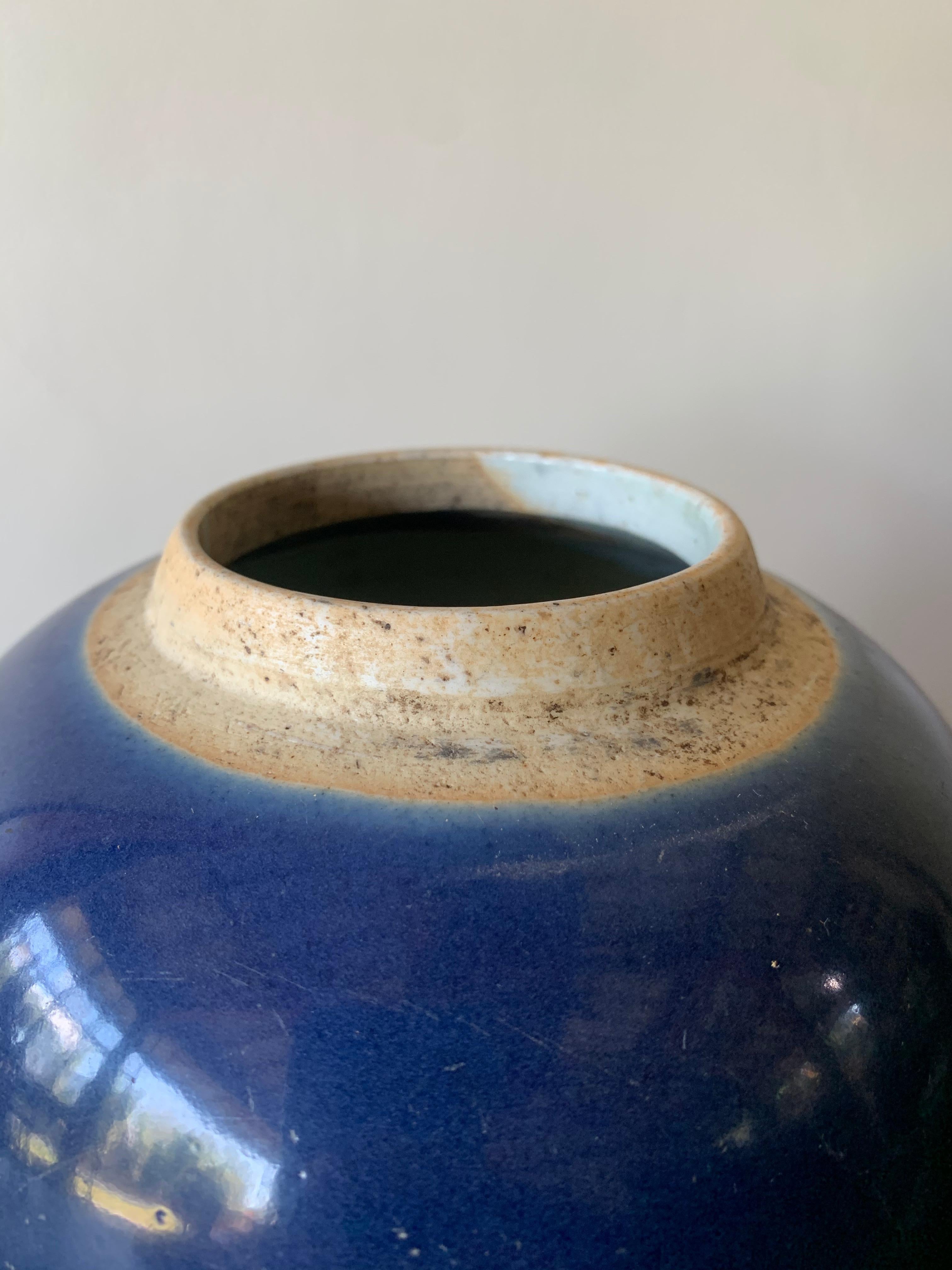 Other Blue Chinese Ceramic Ginger Jar with Metal Top, Early 20th Century