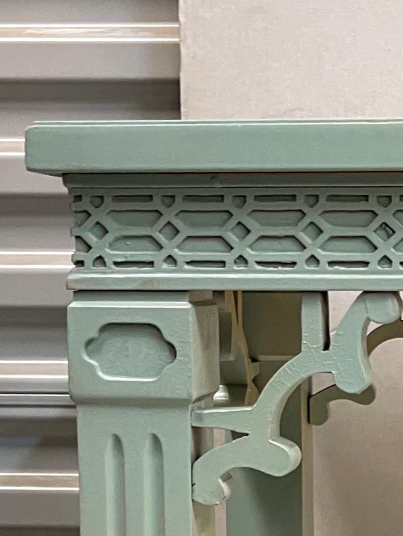 Wood Blue Chinese Chippendale Style Console Table by Erwin Lambeth, Pair Available