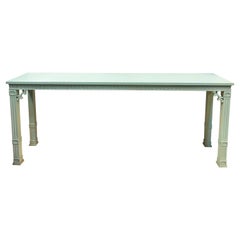 Blue Chinese Chippendale Style Console Table by Erwin Lambeth, Pair Available