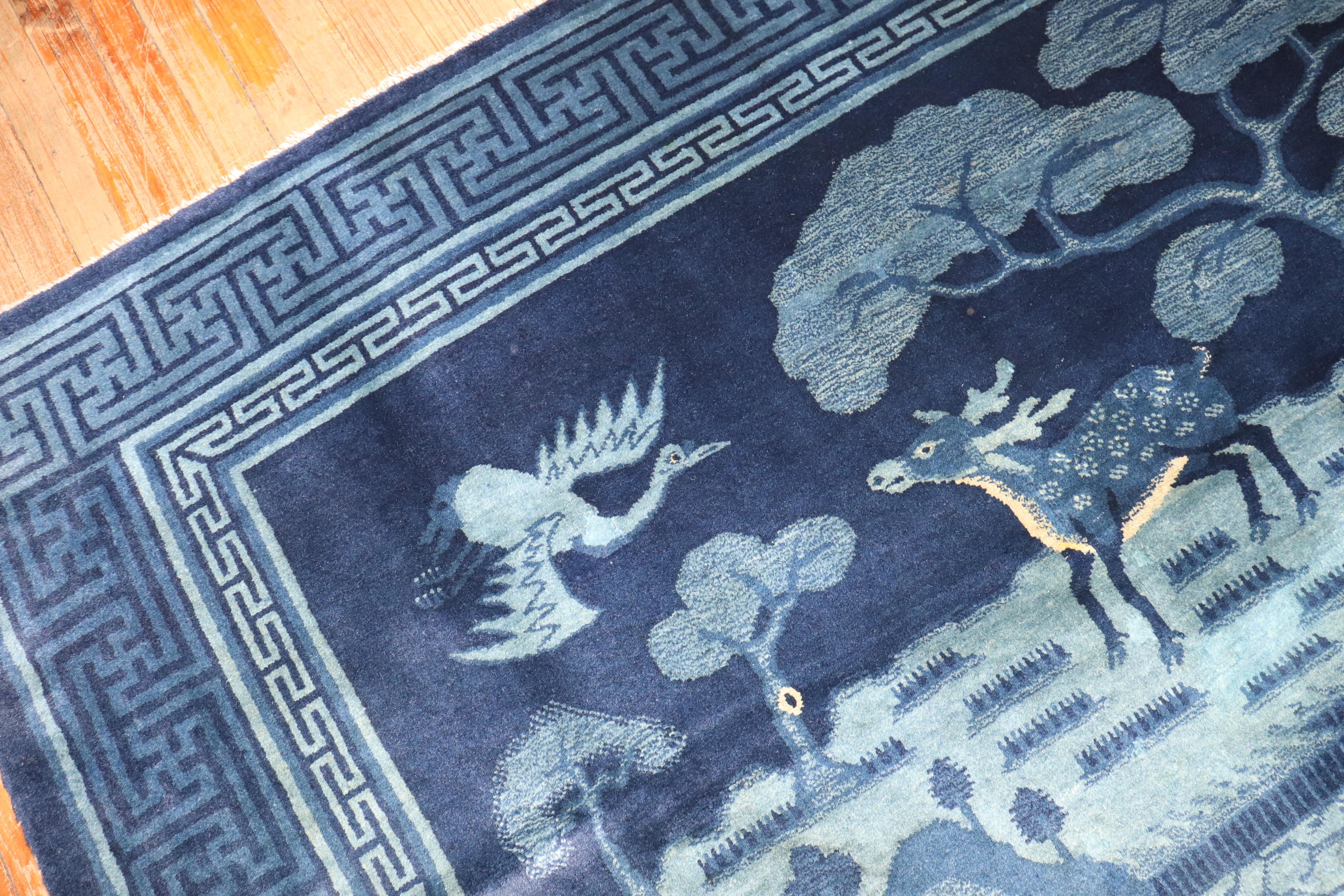 Zabihi Collection Blue Chinese Deer Bird Pictorial Landscape Rug For Sale 1