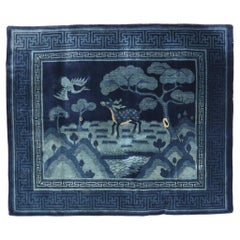 Zabihi Collection Blue Chinese Deer Bird Pictorial Landscape Rug