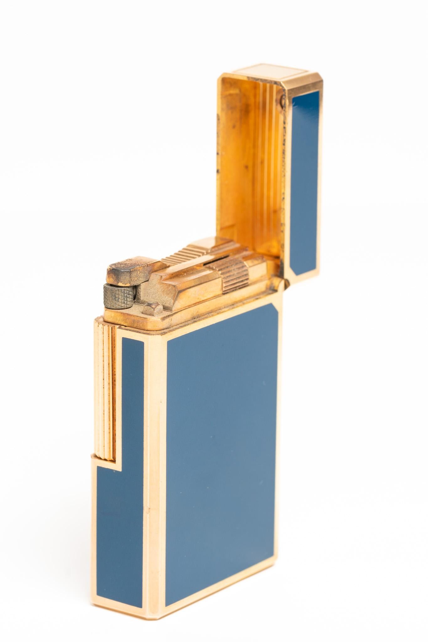 Blue Chinese Lacquer S. T. Dupont Ligne 1 Gold Plated Lighter 6