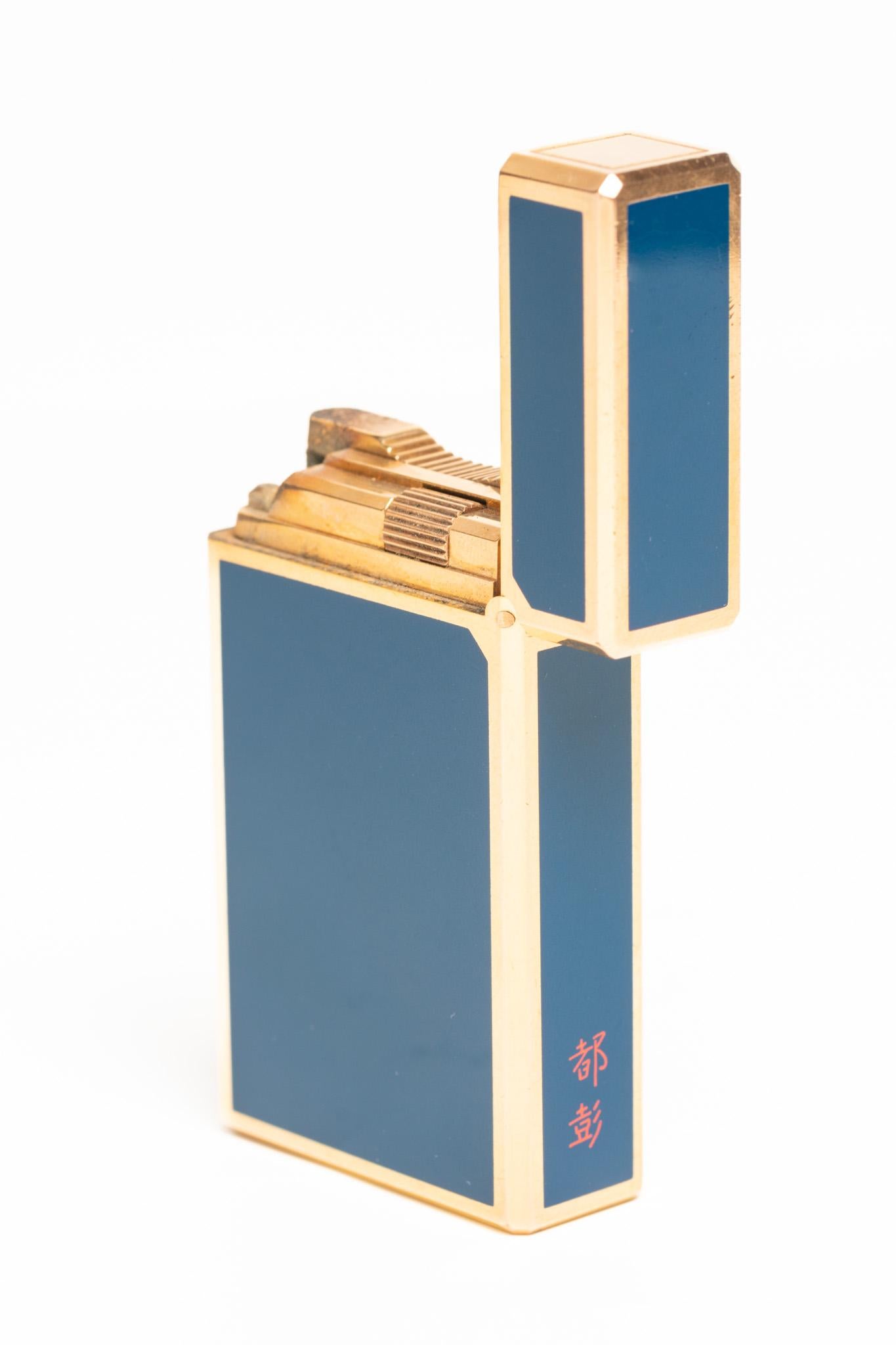 Blue Chinese Lacquer S. T. Dupont Ligne 1 Gold Plated Lighter 7