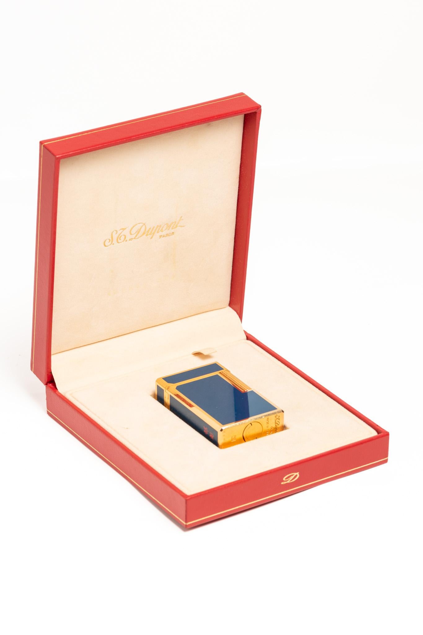 Blue Chinese Lacquer S. T. Dupont Ligne 1 Gold Plated Lighter 9