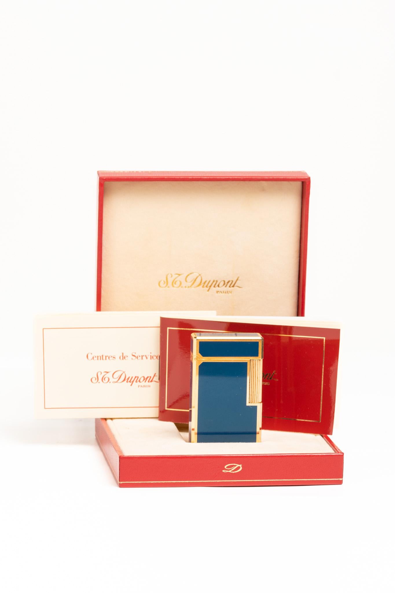 Blue Chinese Lacquer S. T. Dupont Ligne 1 Gold Plated Lighter 10