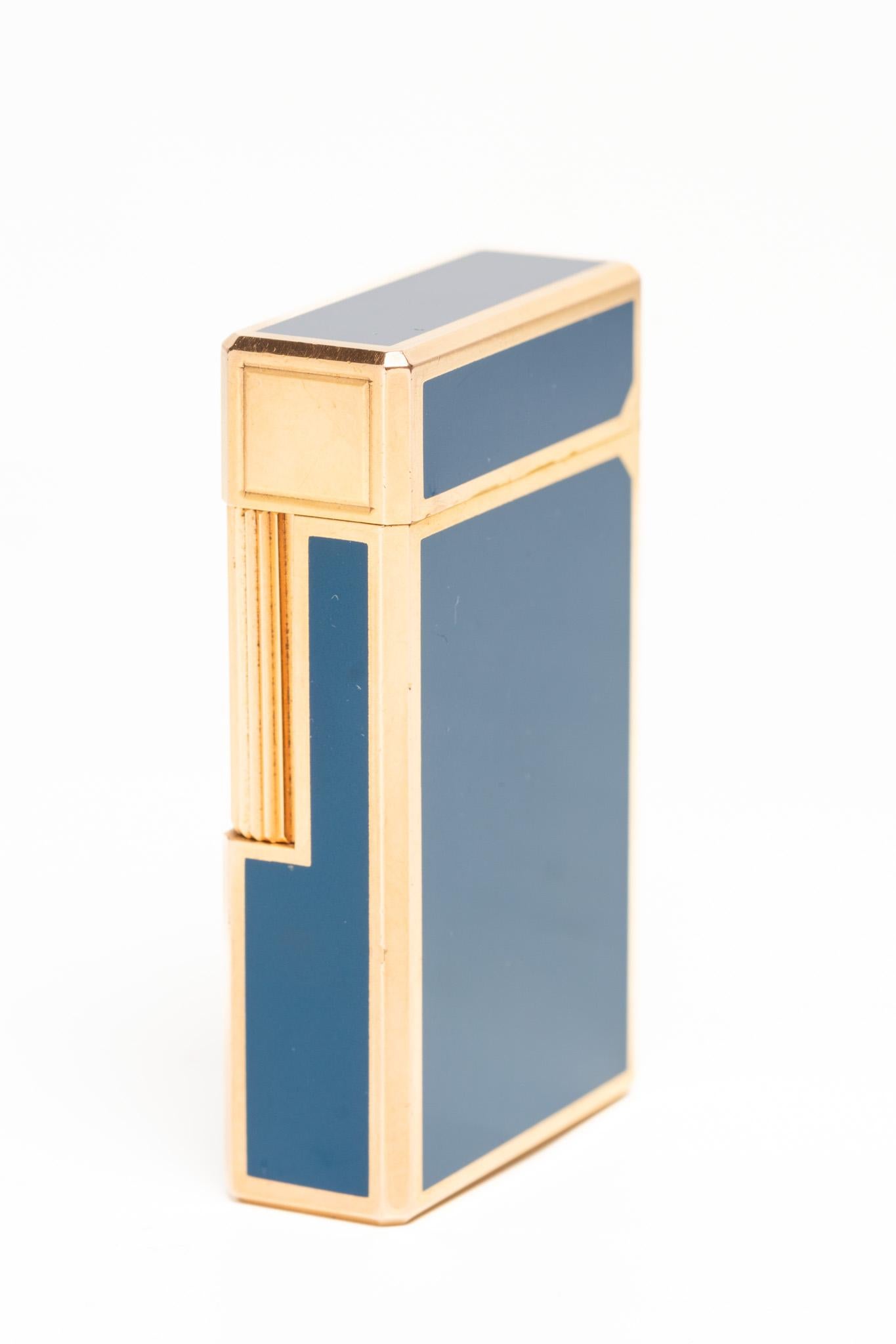 Blue Chinese Lacquer S. T. Dupont Ligne 1 Gold Plated Lighter 1