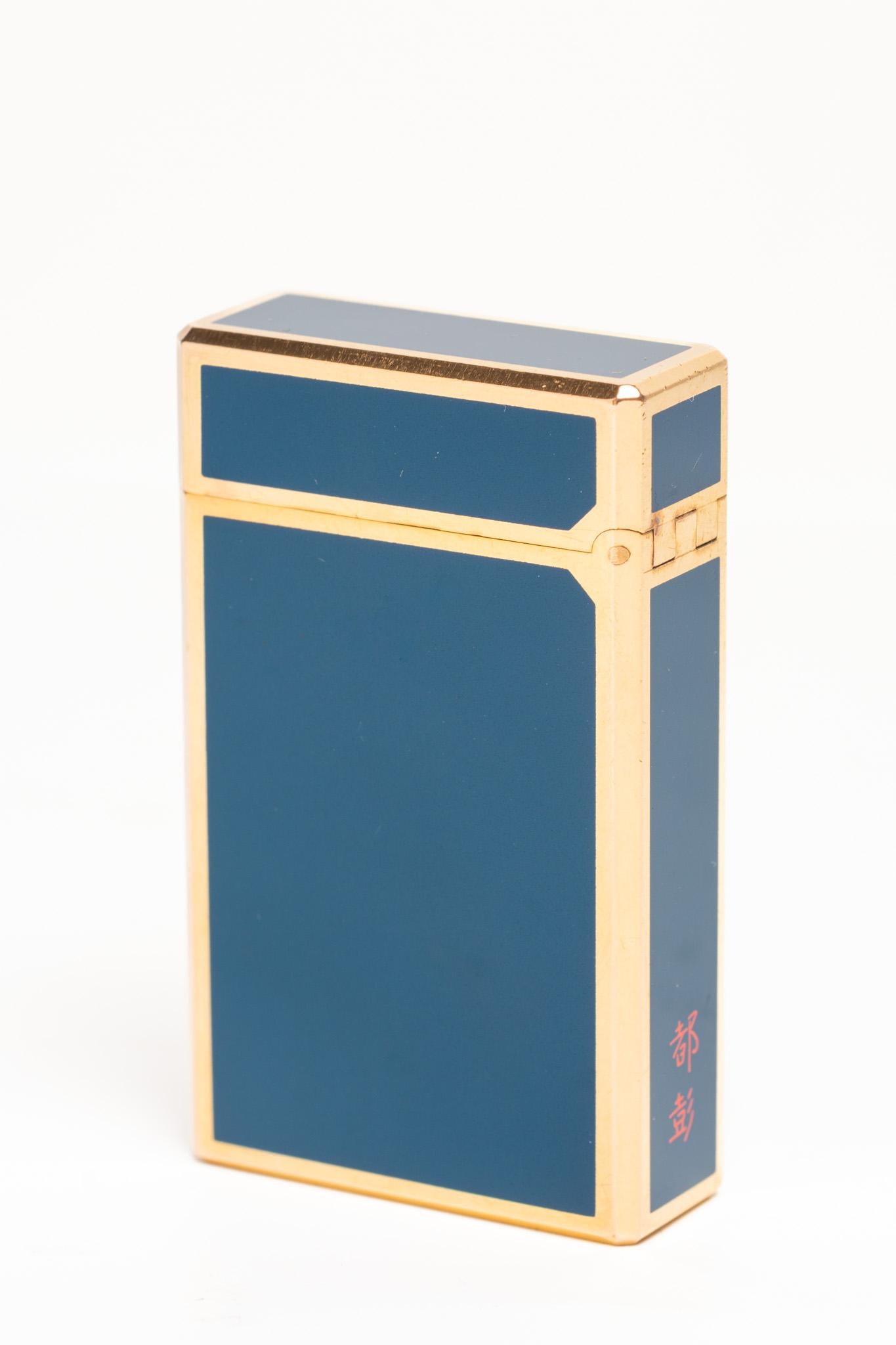 Blue Chinese Lacquer S. T. Dupont Ligne 1 Gold Plated Lighter 2