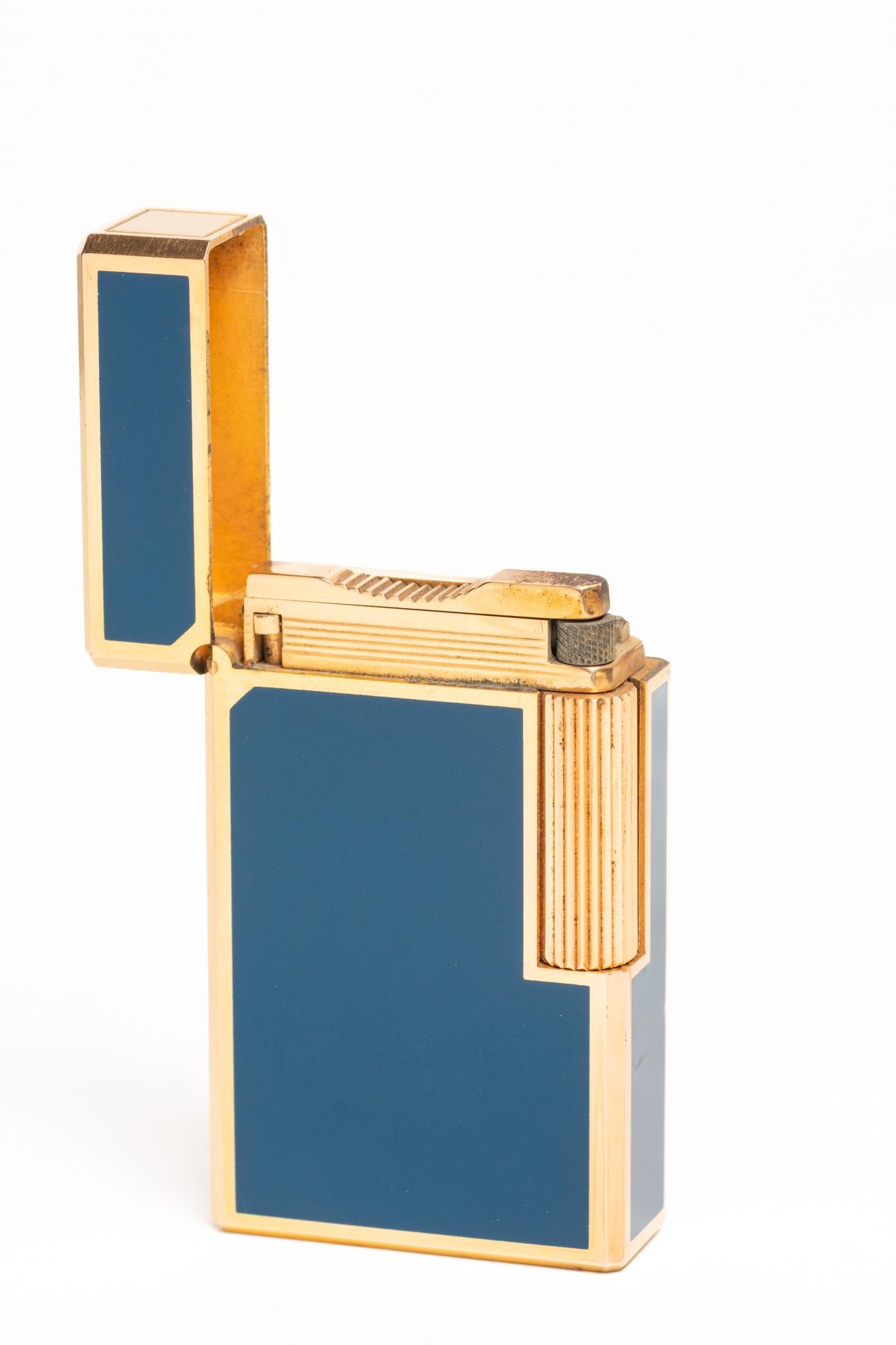 Blue Chinese Lacquer S. T. Dupont Ligne 1 Gold Plated Lighter 3