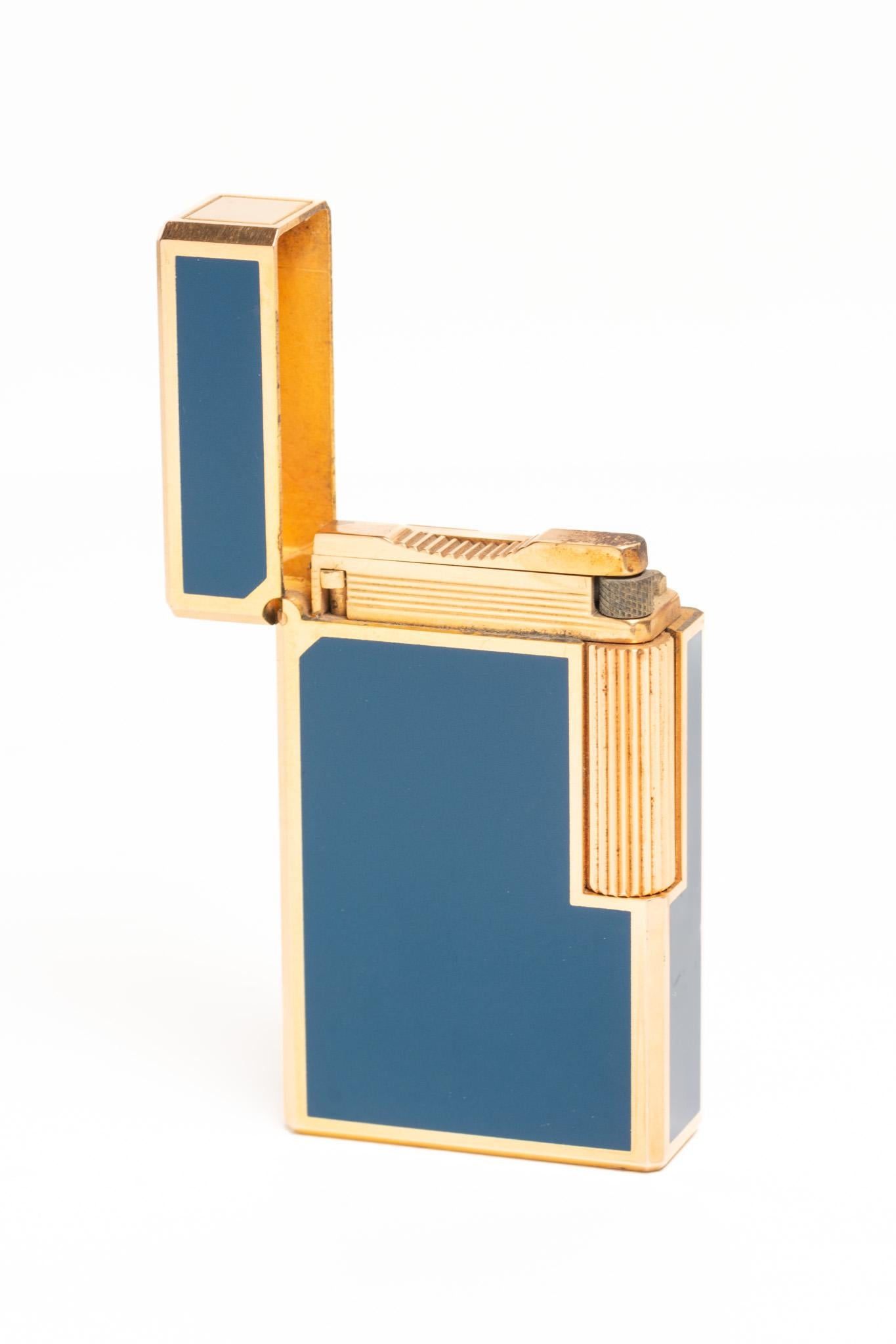 Blue Chinese Lacquer S. T. Dupont Ligne 1 Gold Plated Lighter 4