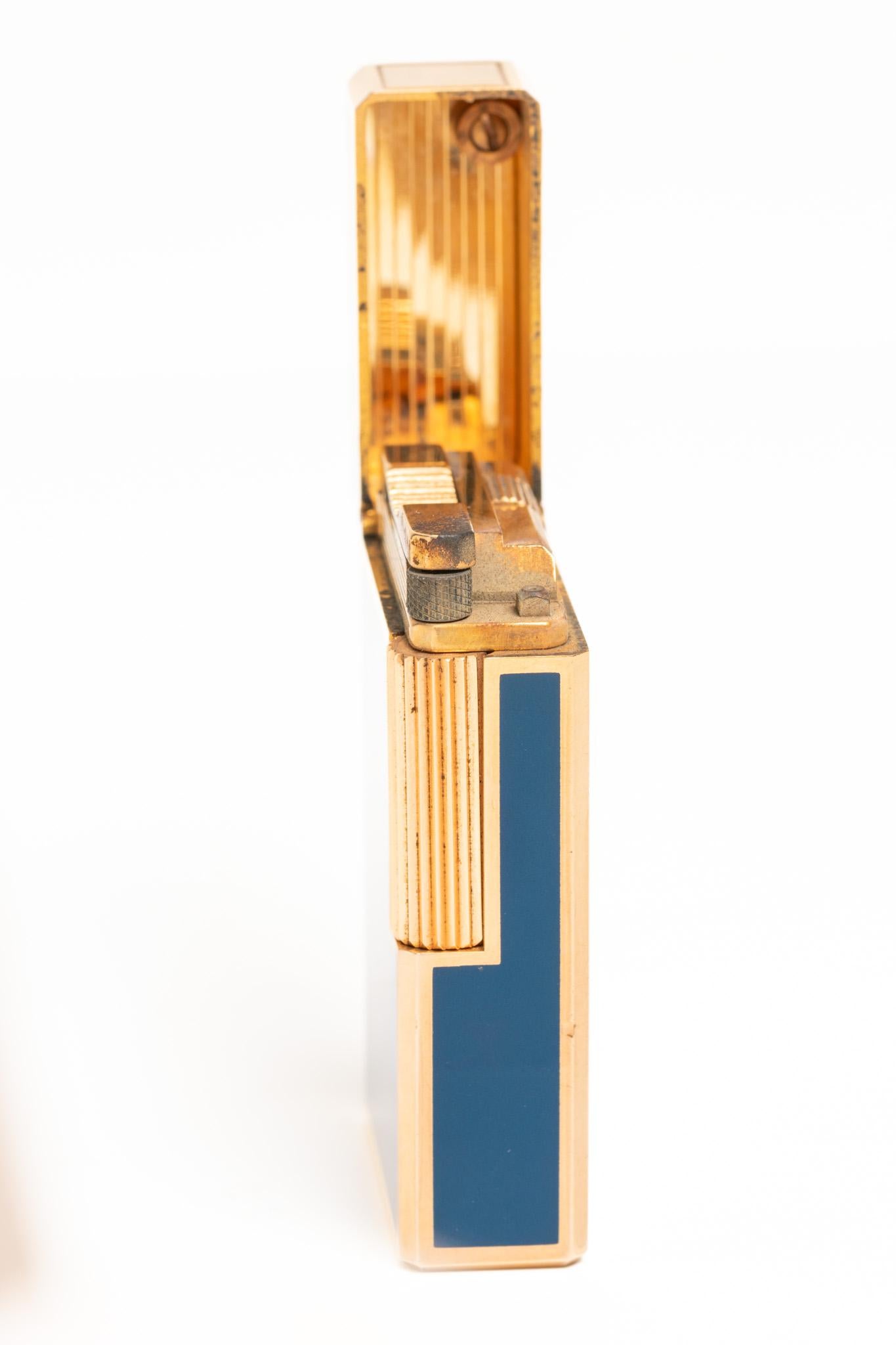 Blue Chinese Lacquer S. T. Dupont Ligne 1 Gold Plated Lighter 5