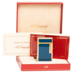 Blue Chinese Lacquer S. T. Dupont Ligne 1 Gold Plated Lighter