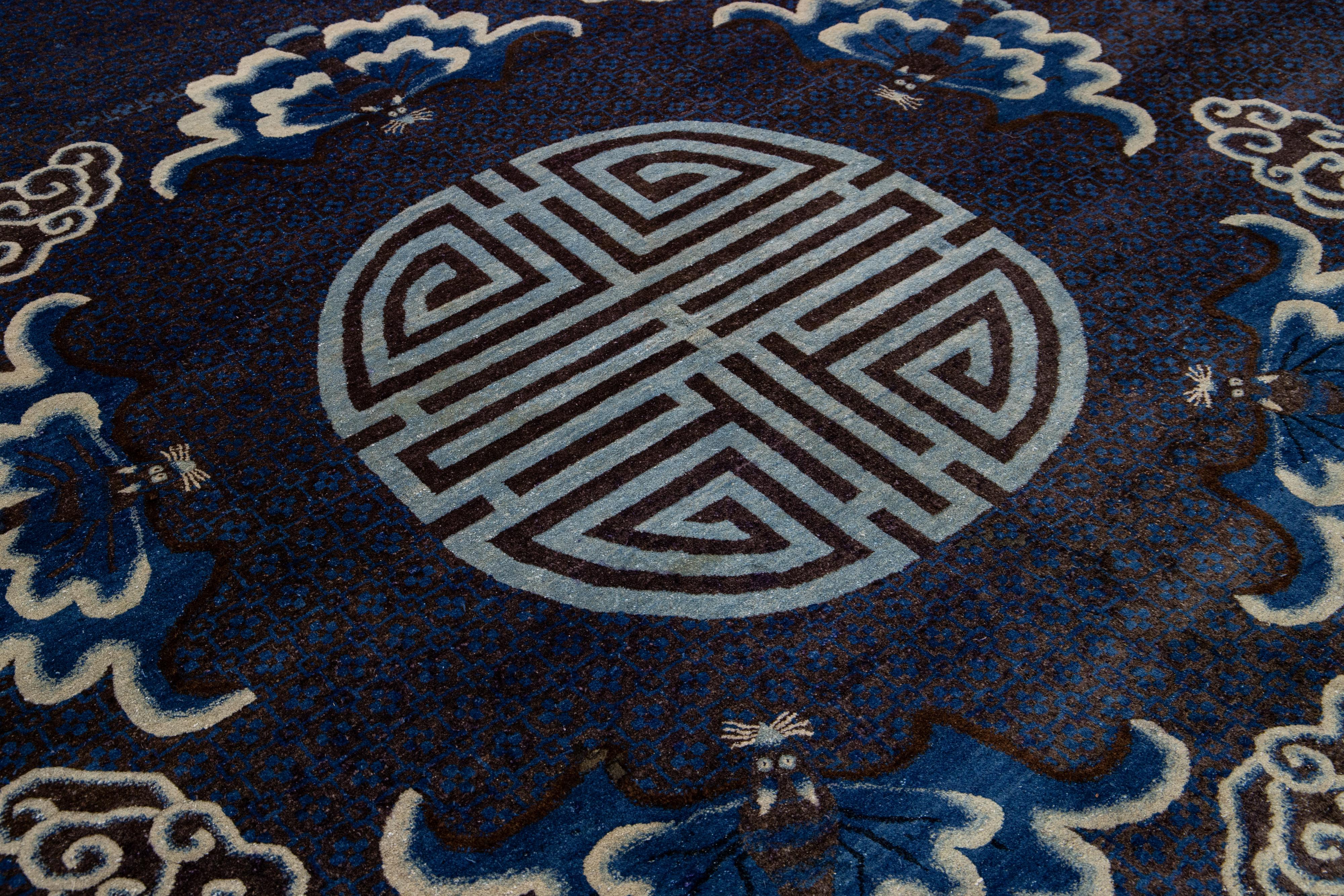 Other Blue Chinese Peking Handmade Designed Wool Rug From the 1920s For Sale