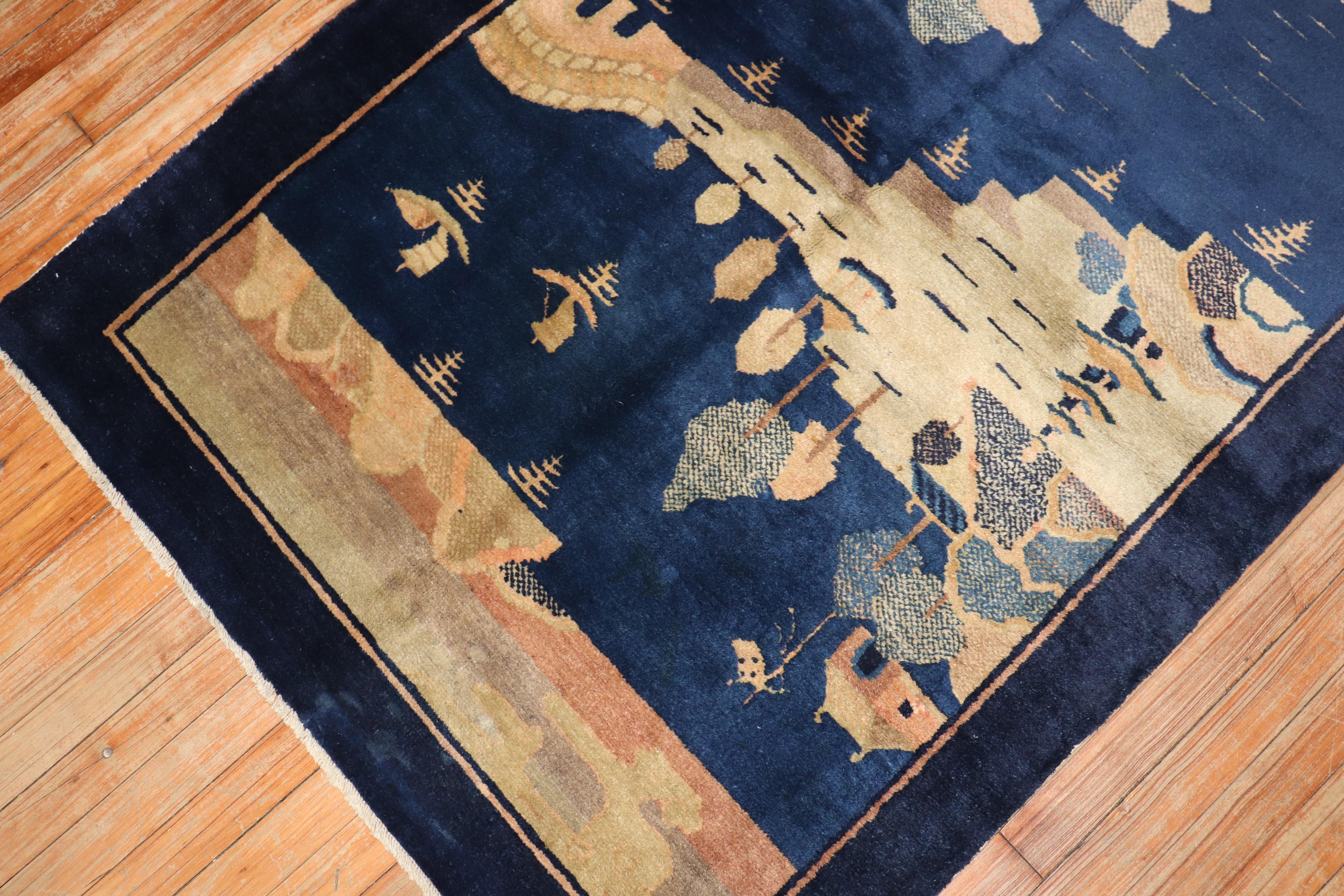 20th Century Blue Chinese Pictorial Rug For Sale
