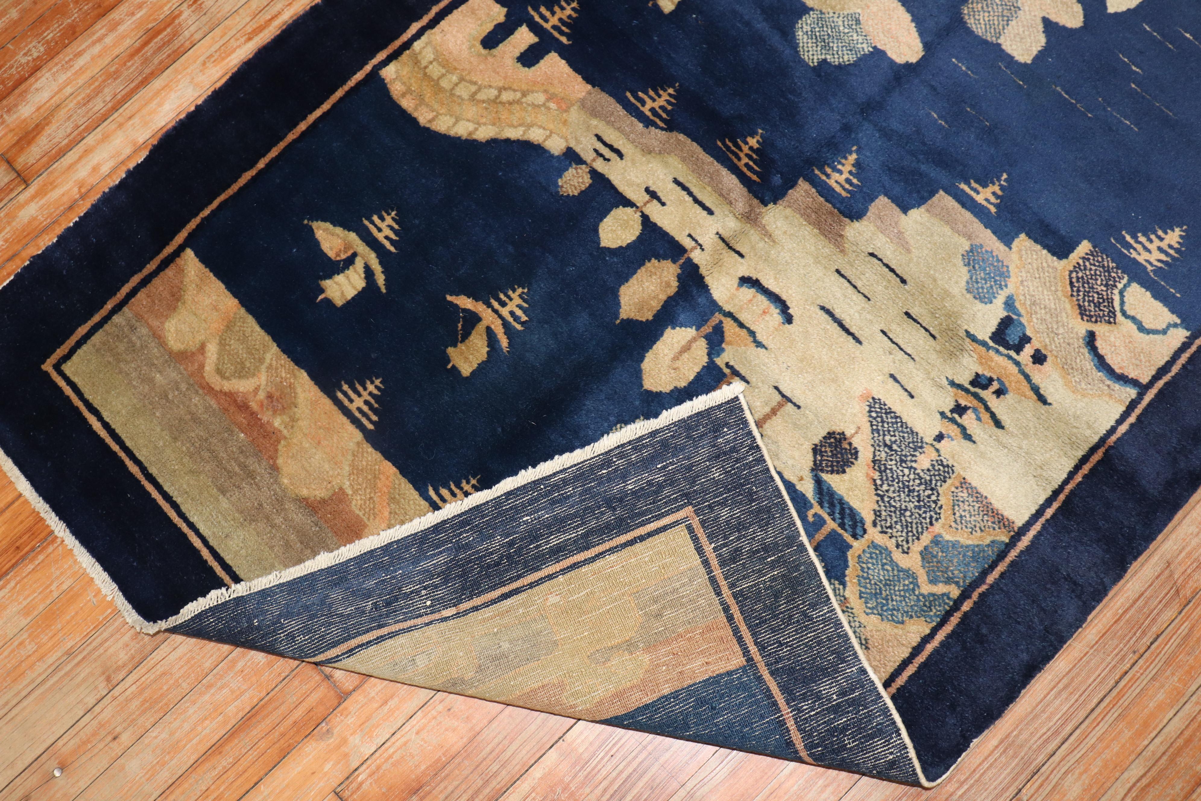 Wool Blue Chinese Pictorial Rug For Sale