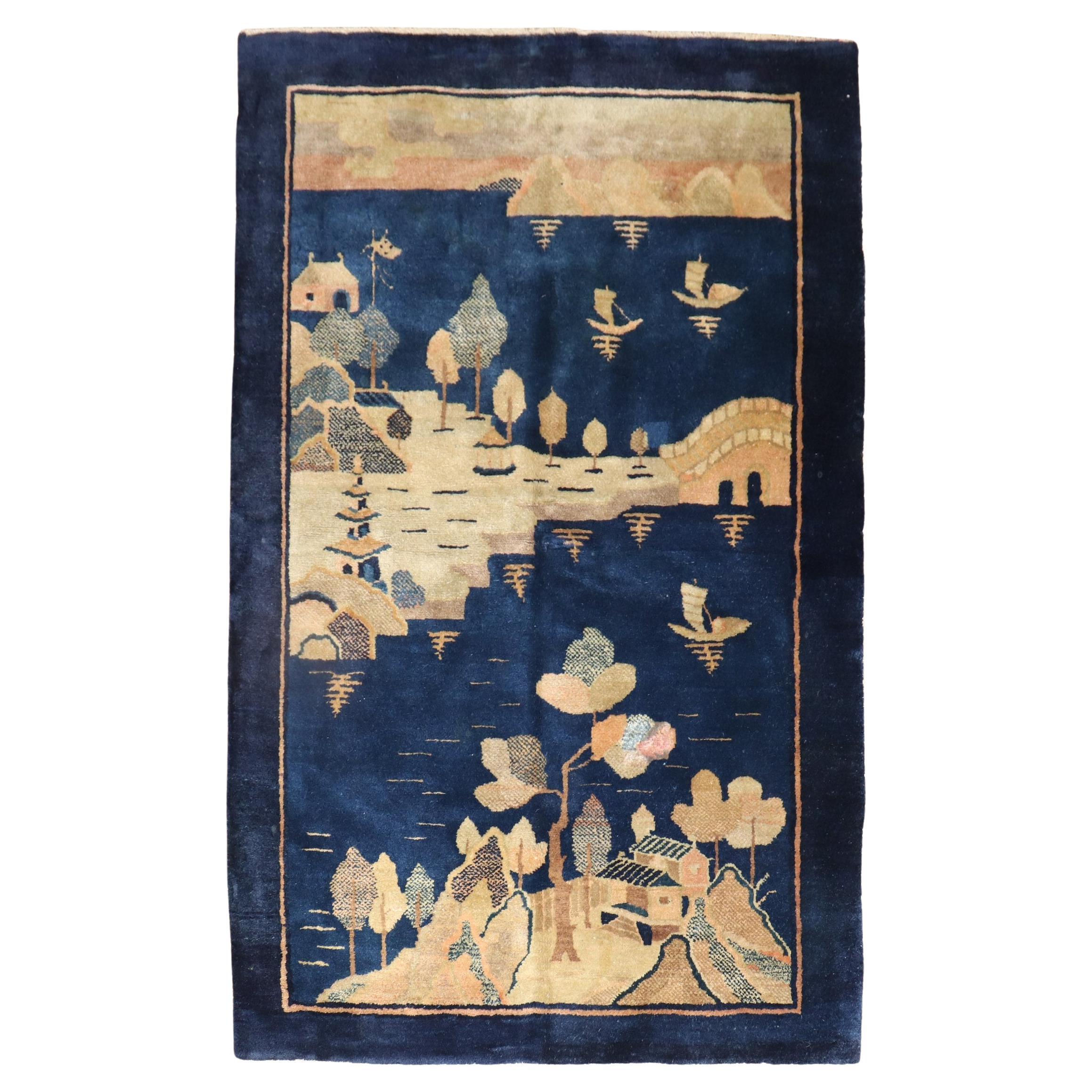 Blue Chinese Pictorial Rug For Sale