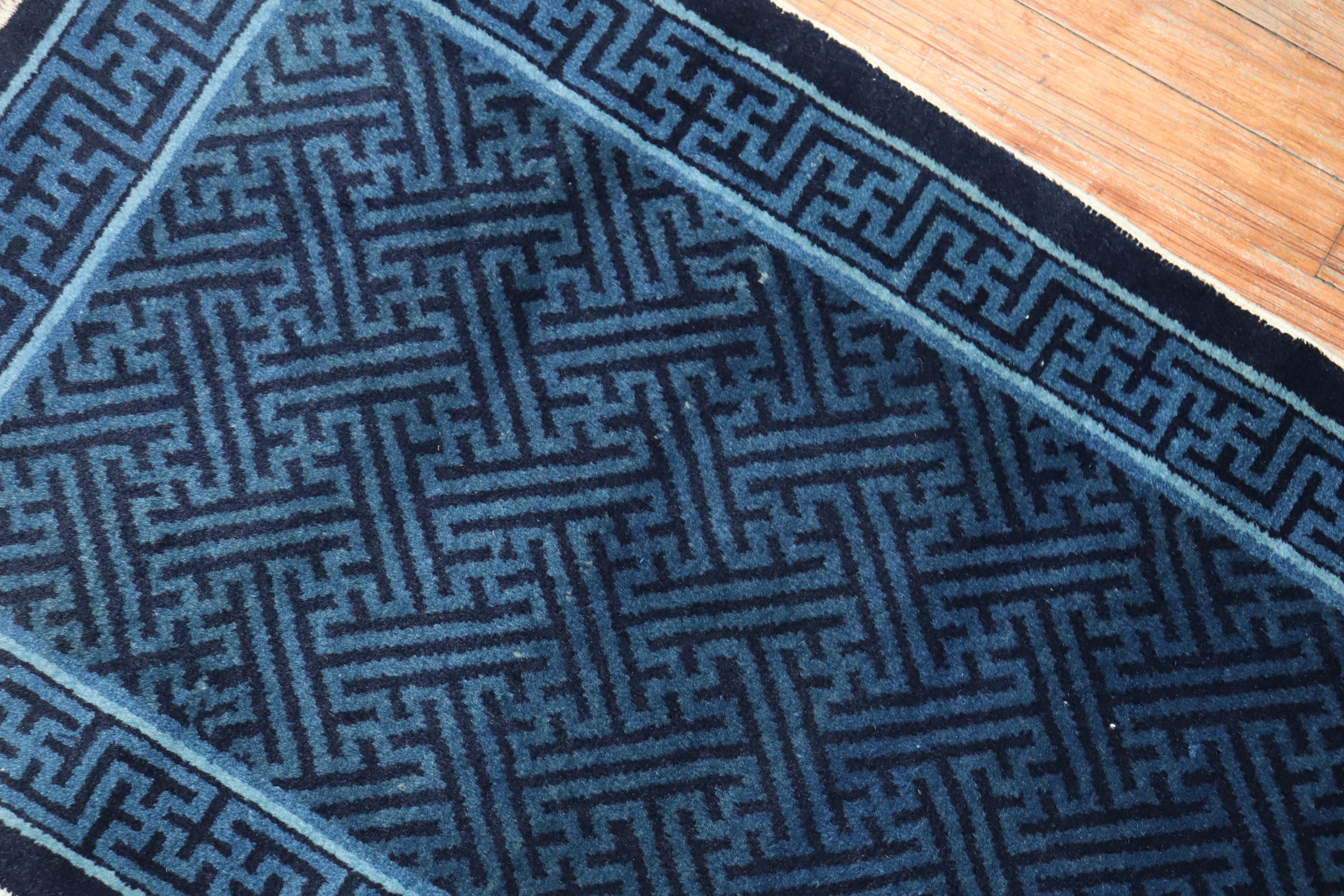 Wool Blue Chinese Runner, Mid-20th Century For Sale