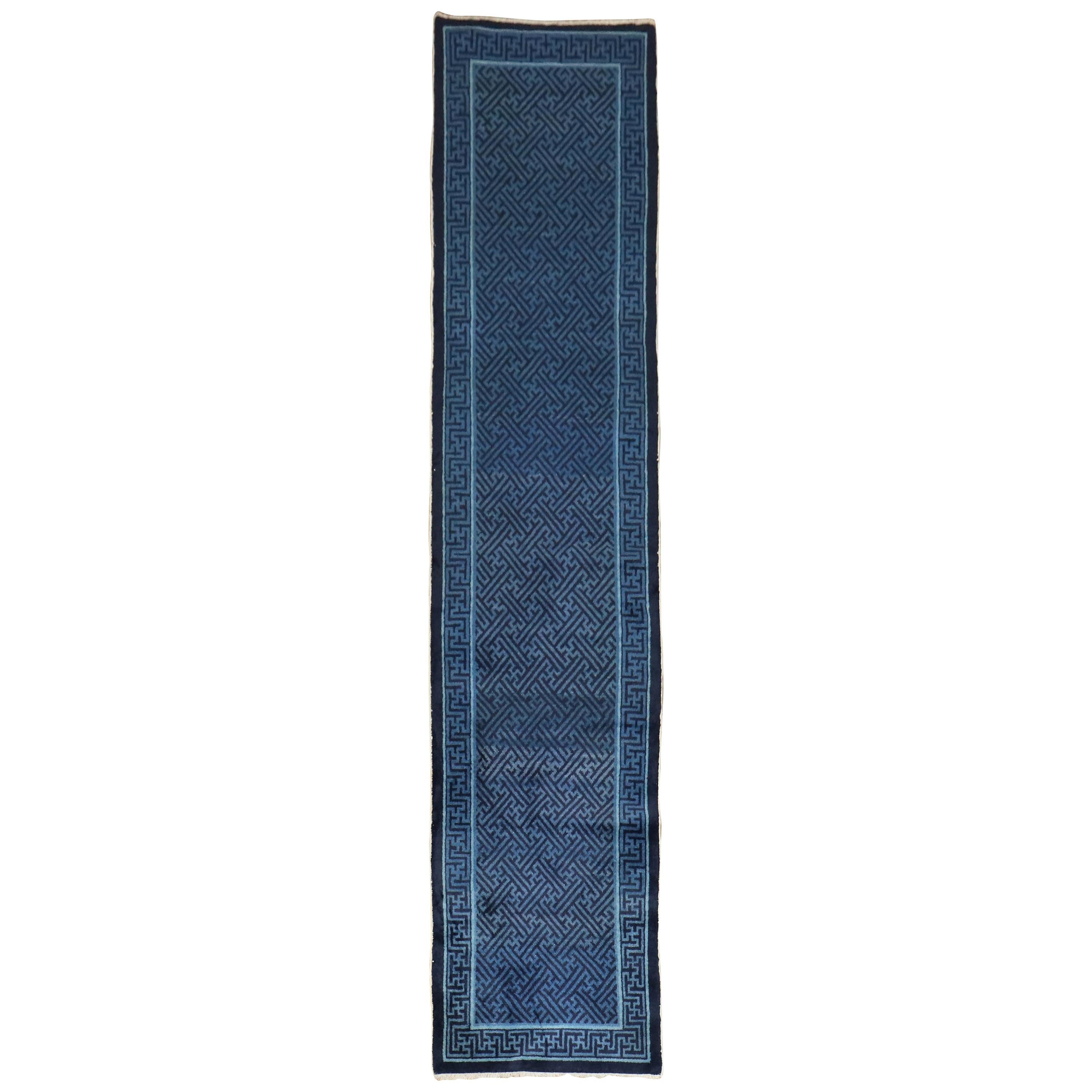 Blue Chinese Runner, Mid-20th Century For Sale