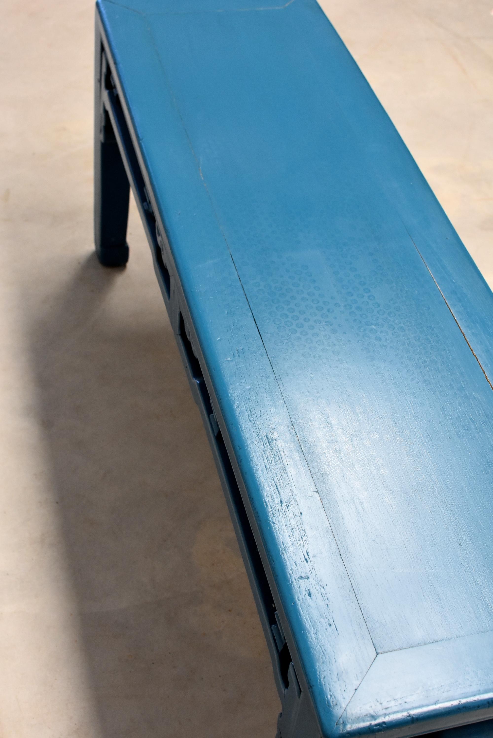 Blue Chinese Spring Bench, Qing Style, Antique in Modern Finish 5