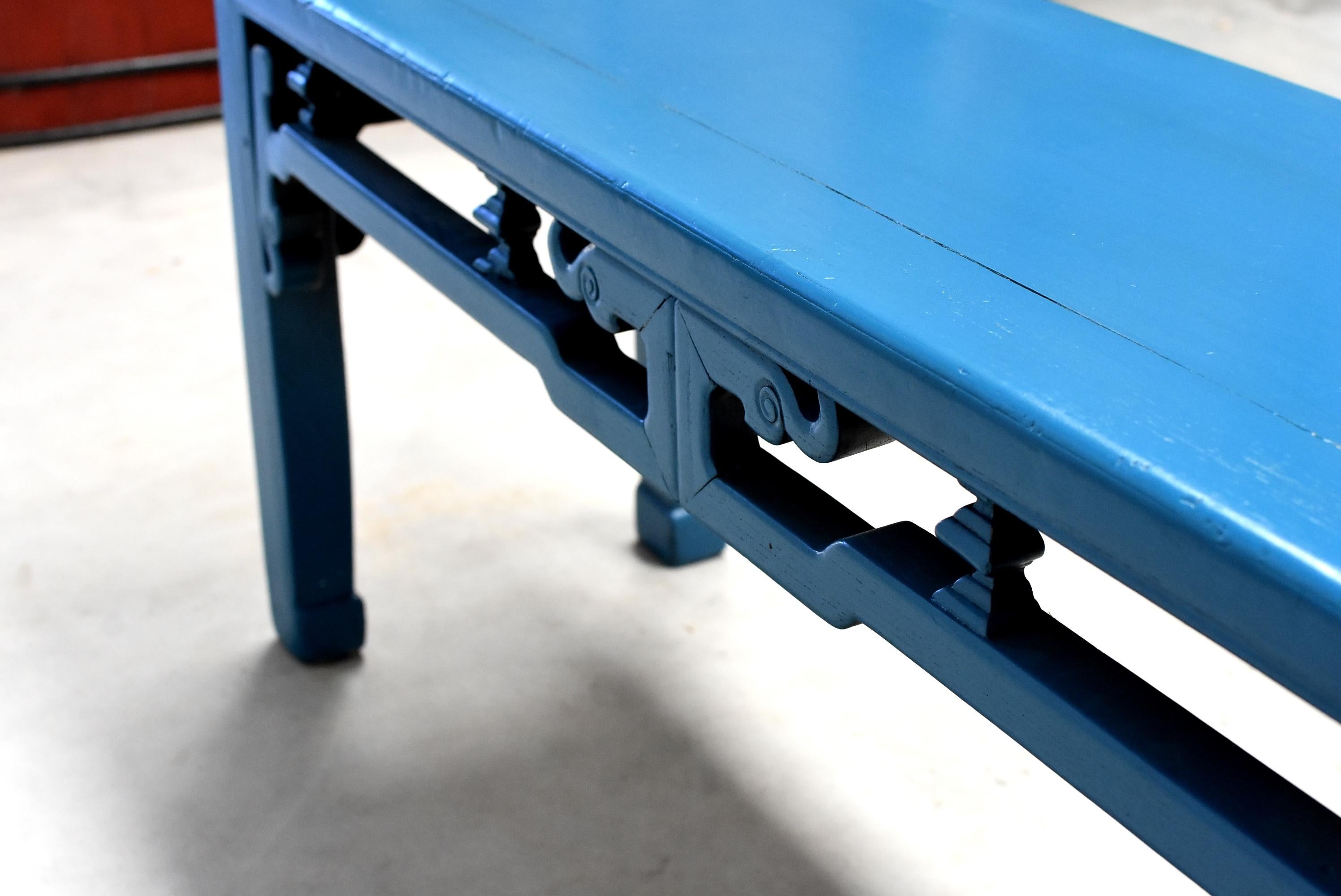 Blue Chinese Spring Bench, Qing Style, Antique in Modern Finish 10