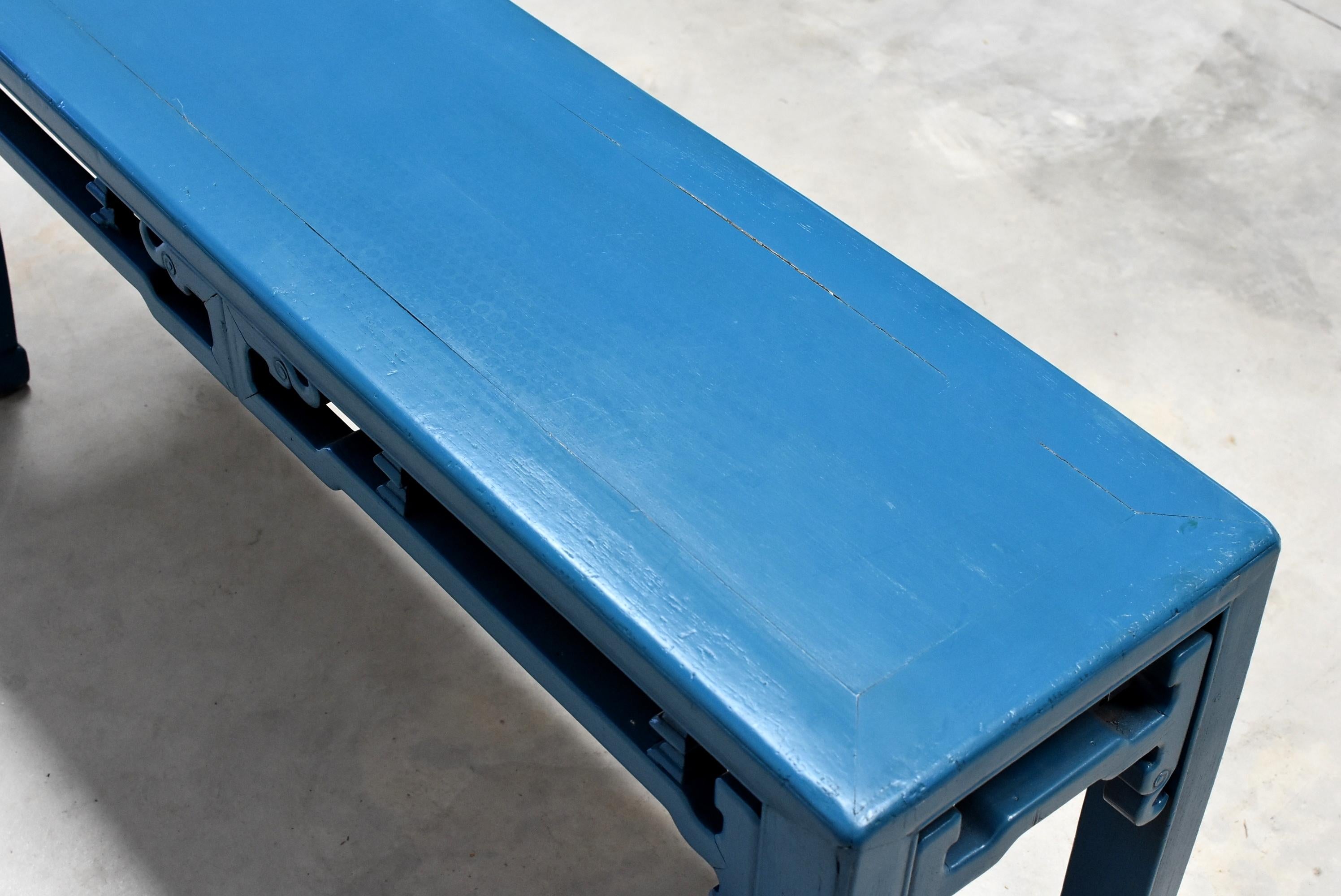 Blue Chinese Spring Bench, Qing Style, Antique in Modern Finish 11