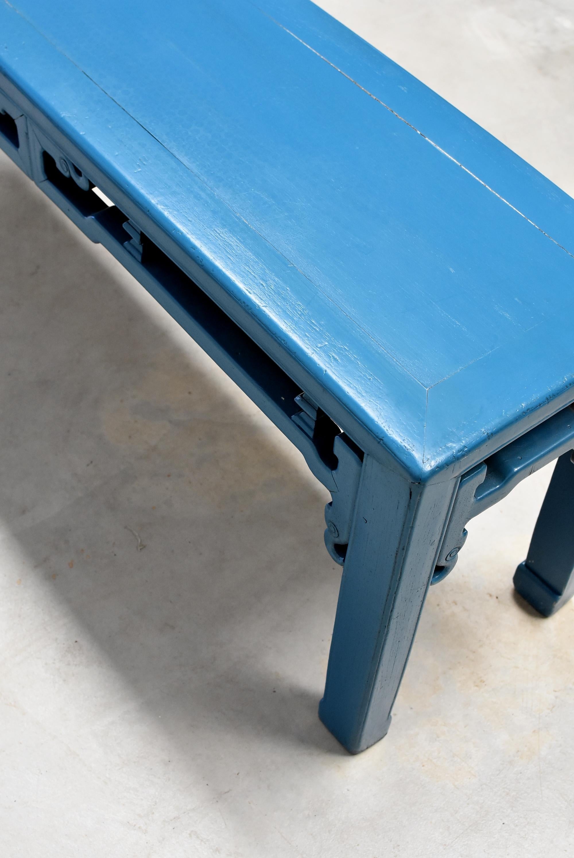 Blue Chinese Spring Bench, Qing Style, Antique in Modern Finish 13