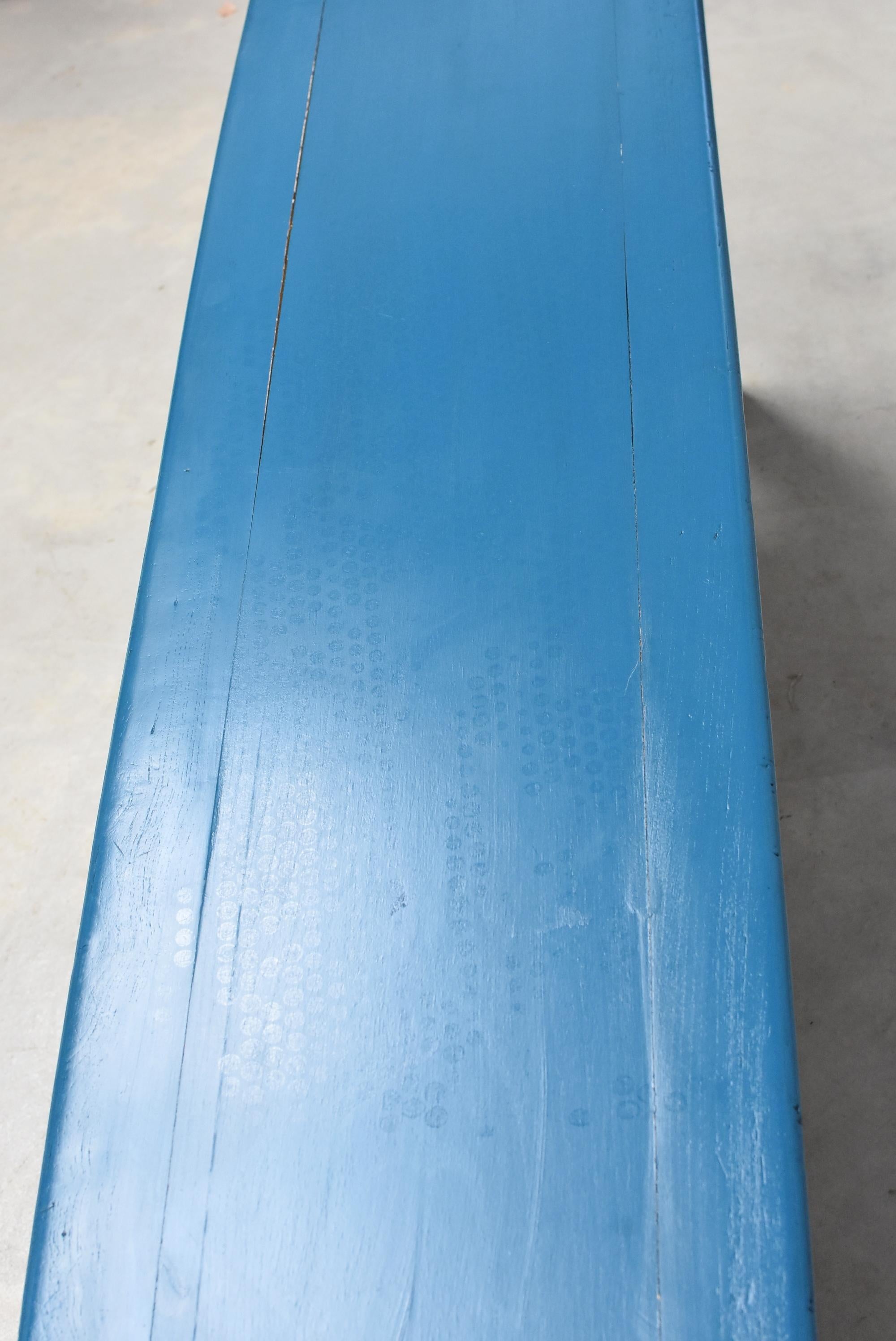 Wood Blue Chinese Spring Bench, Qing Style, Antique in Modern Finish