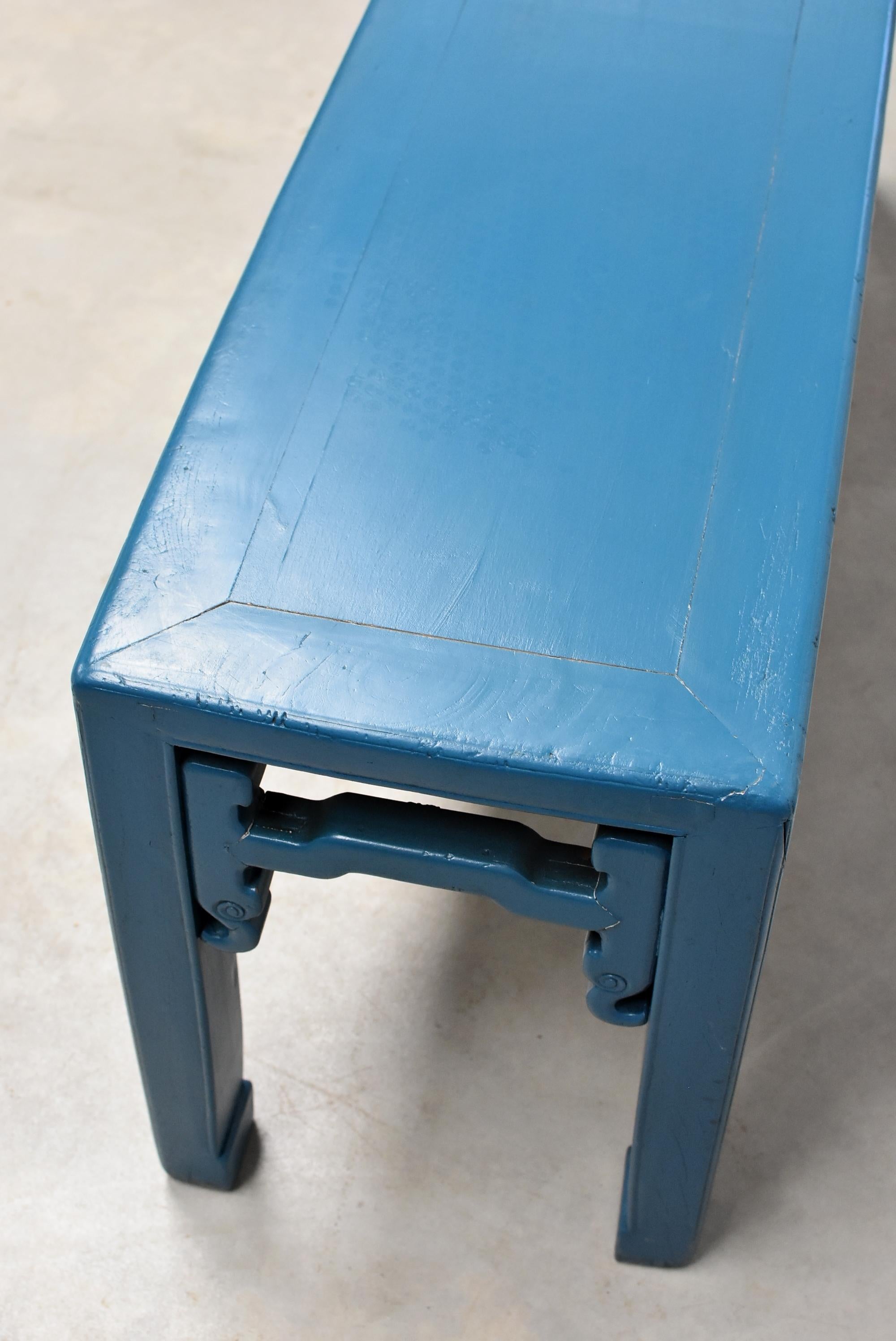 Blue Chinese Spring Bench, Qing Style, Antique in Modern Finish 3