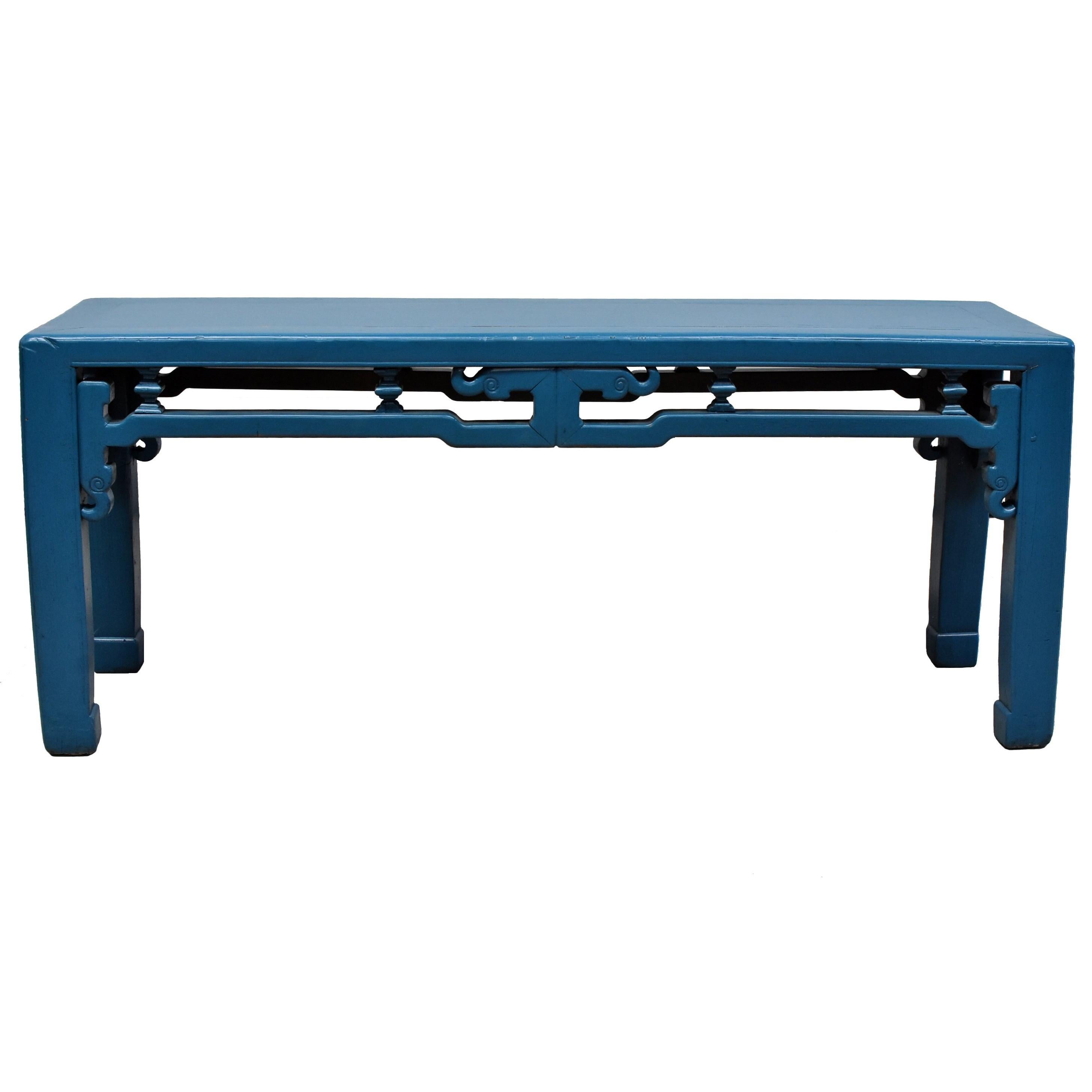Blue Chinese Spring Bench, Qing Style, Antique in Modern Finish